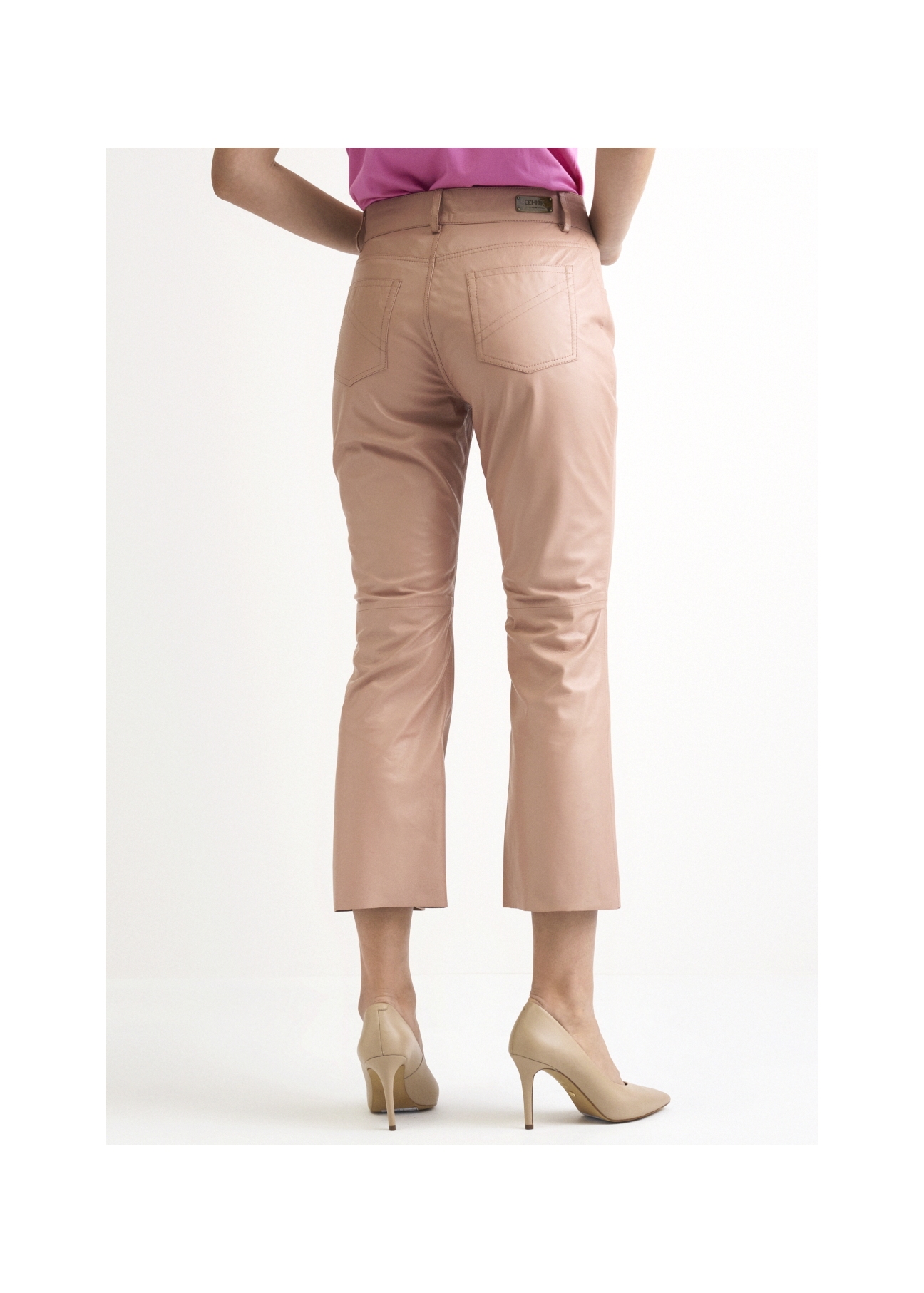 Women's beige leather pants SPODS-0026-1187(W22)-03