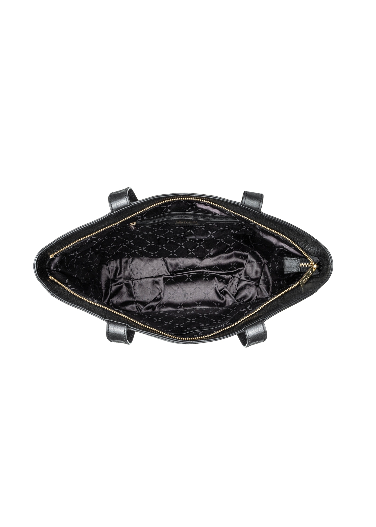 Black leather women's shopper bag TORES-1255-99(W26) - product view from above, on a white background.