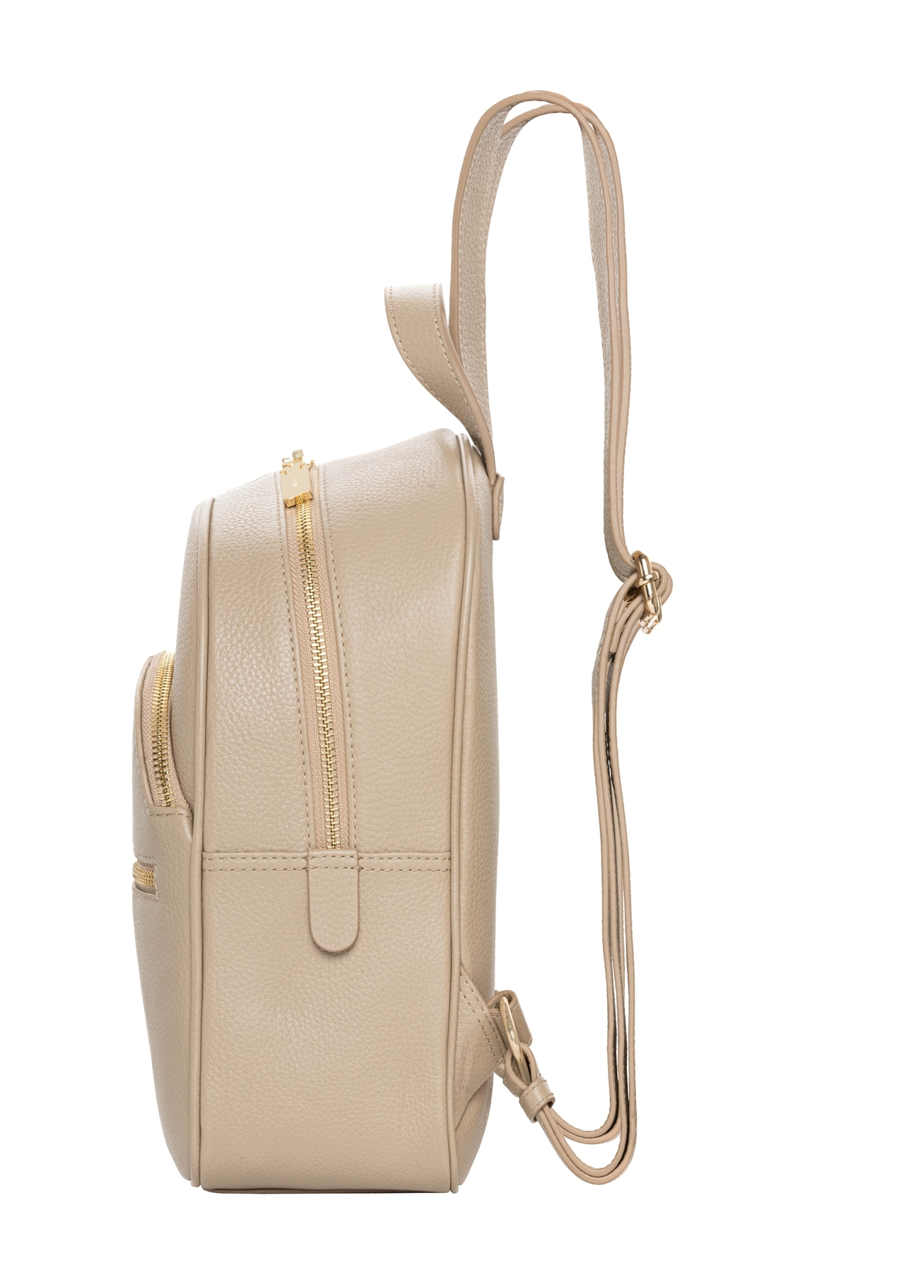 Beige leather women's backpack TORES-1345-1B(Z26). Side view on a white background.