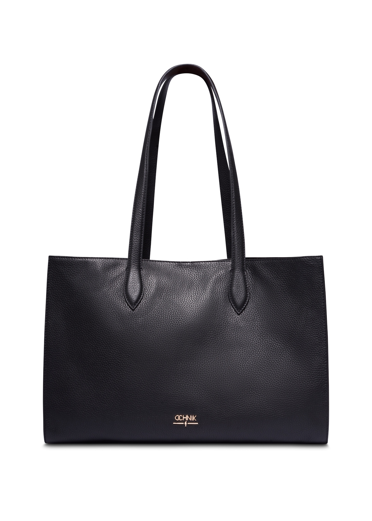 Black leather women's shopper bag TORES-1432-9I(Z26), front product view on white background.