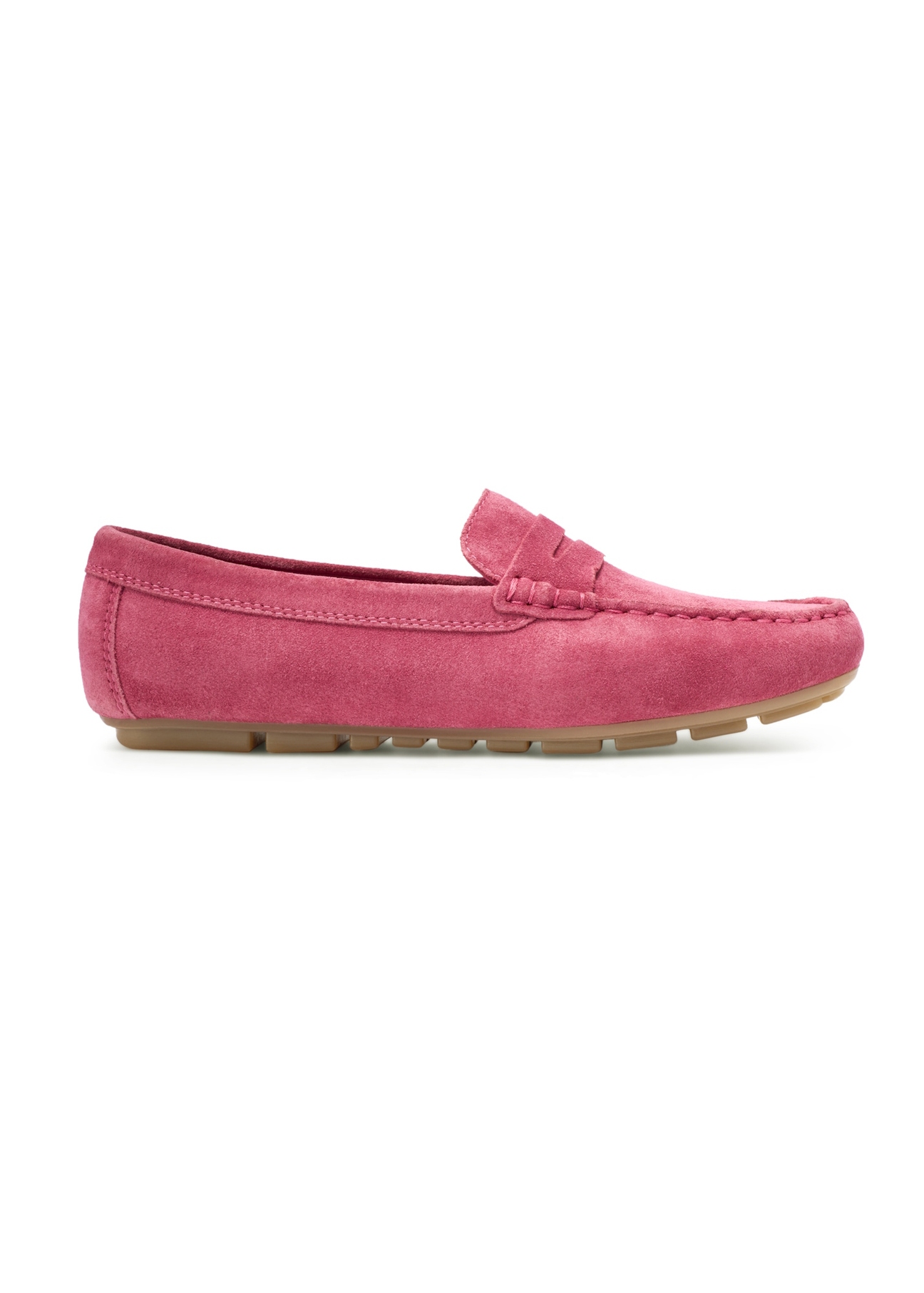 Women's leather moccasins in fuchsia color BUTYD-1262-5E(W26), side view of the product on a white background.