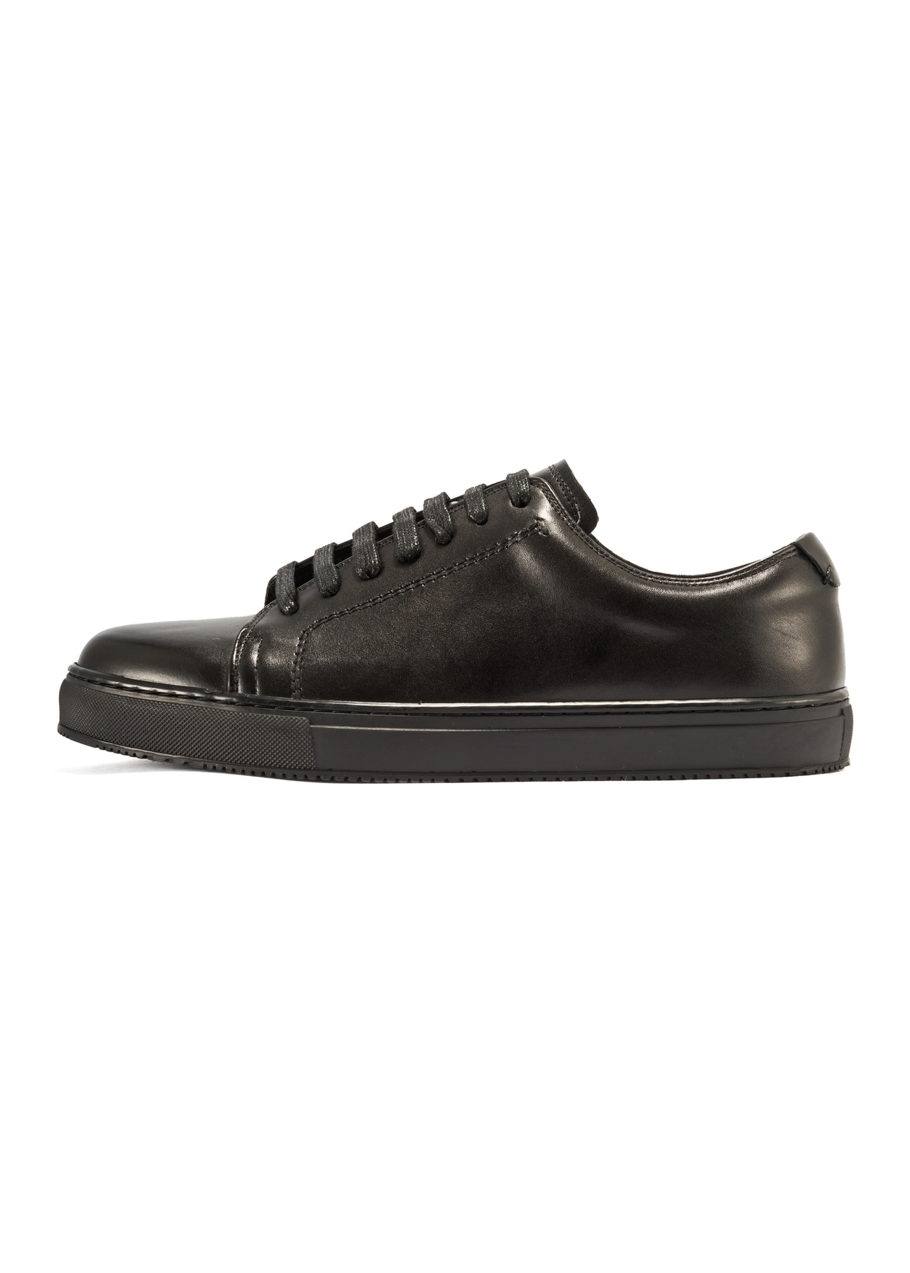 Leather black sports shoes BUTYM-0508-99(Z25), product view from the outside on a white background.-02