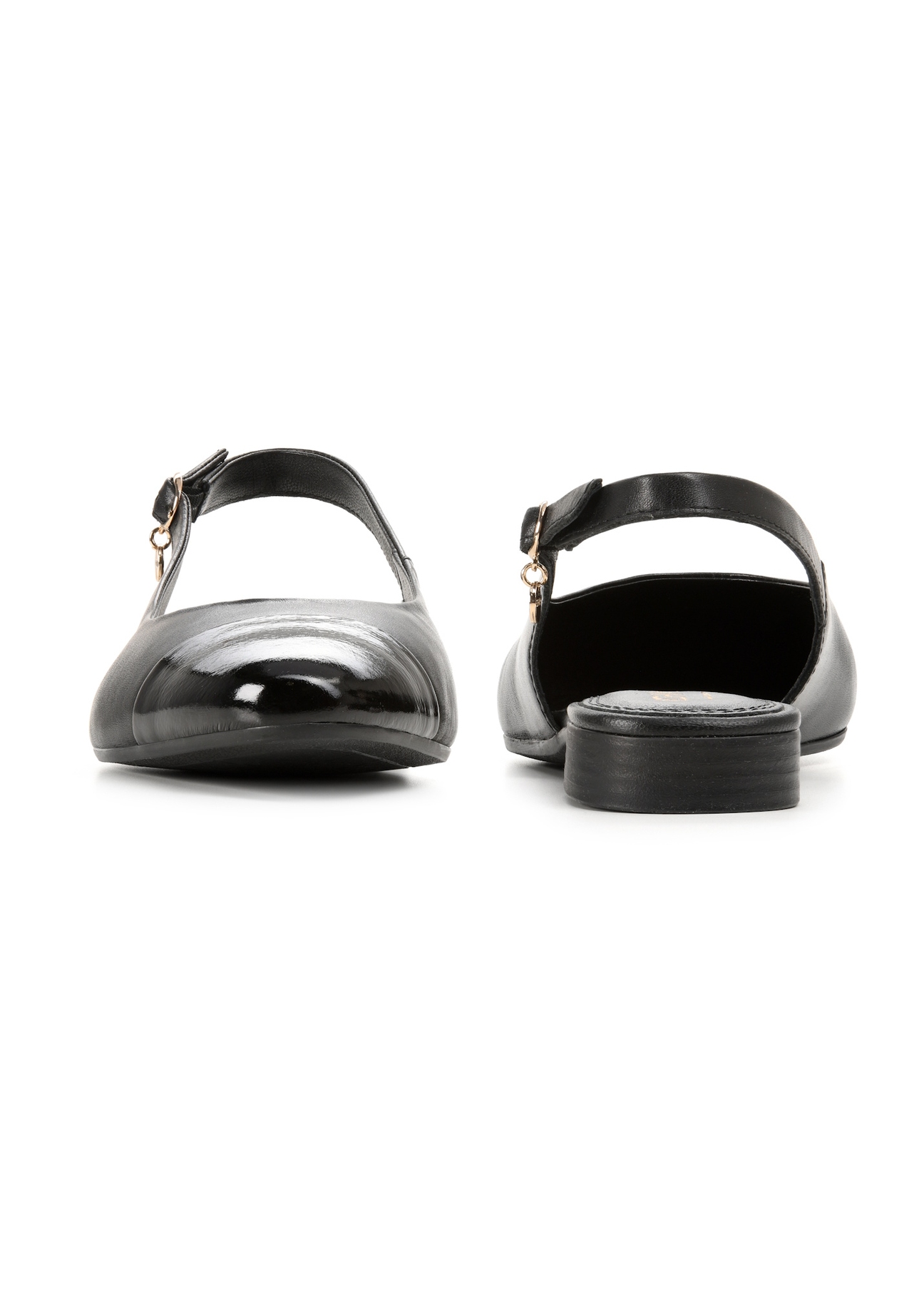 Black leather ballet flats BUTYD-1052A-99(W26), front and back product view on white background.