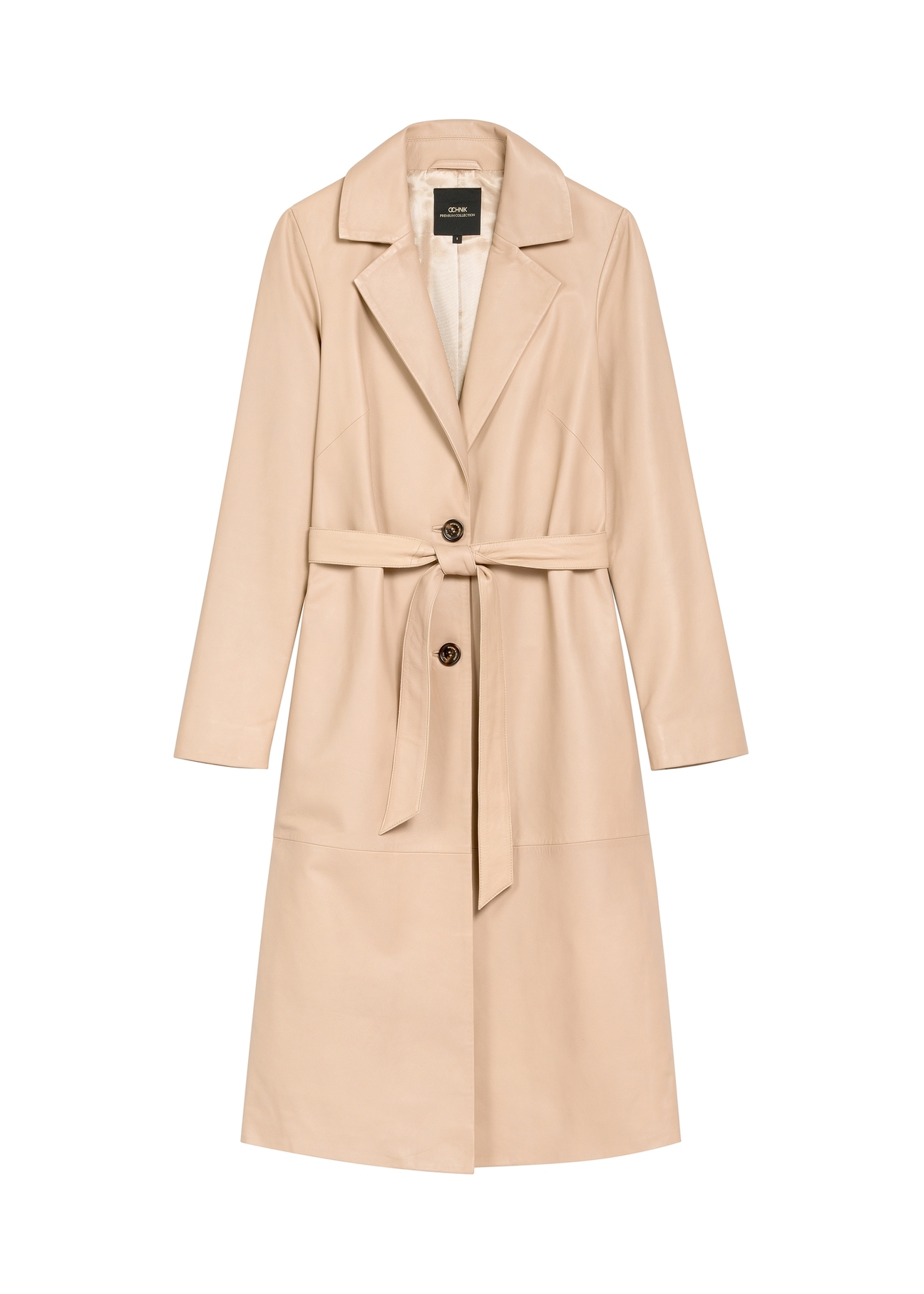 Beige women's leather coat KURDS-0613-1B(W26), front product view on white background.