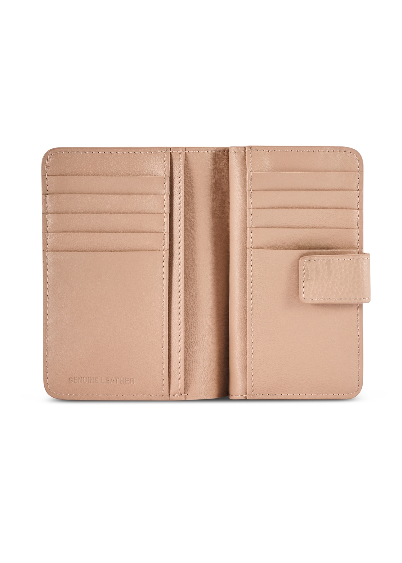 Medium beige leather women's wallet PORES-0896R-1B(W26), product view from the inside on a white background.