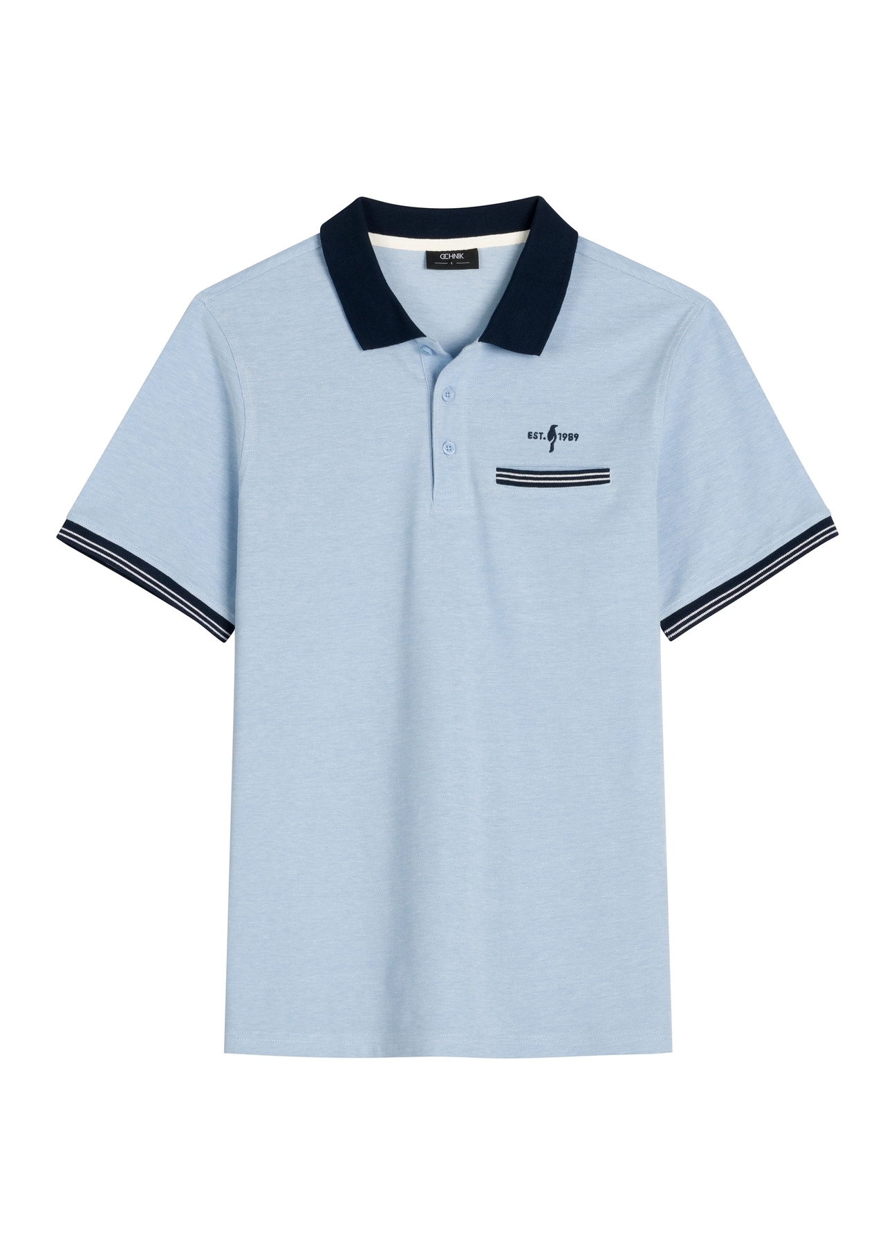 Men's blue polo shirt POLMT-0068-7B(W26) - front product view, on white background.