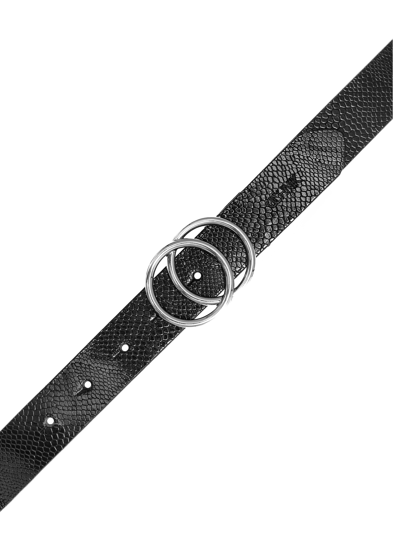 Black women's belt with animal motif PASDS-0172E-98(Z25), product view with buckle on white background.