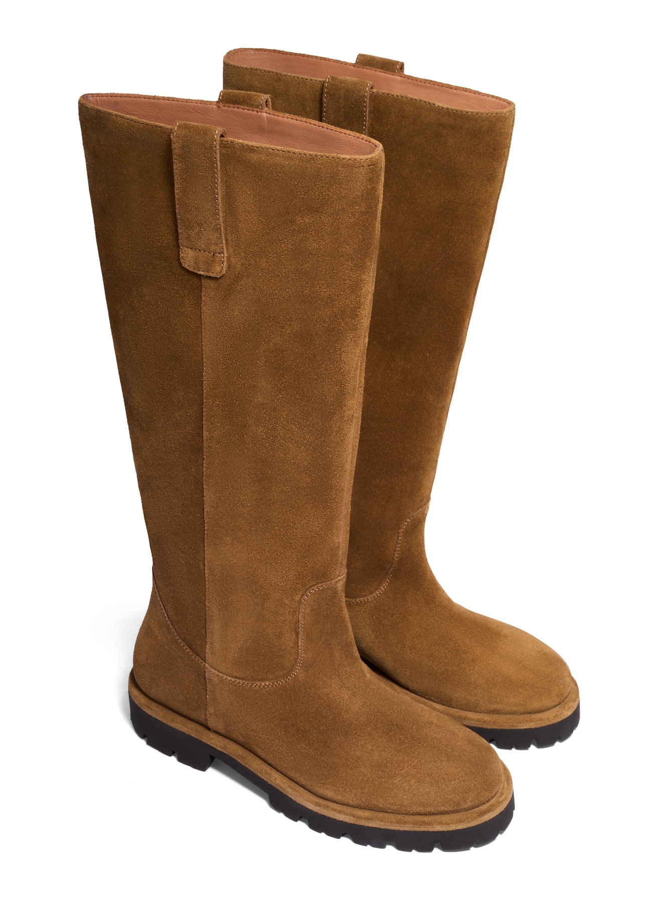 Women's suede boots in cognac color BUTYD-1357-1F(Z26), diagonal product view on a white background.