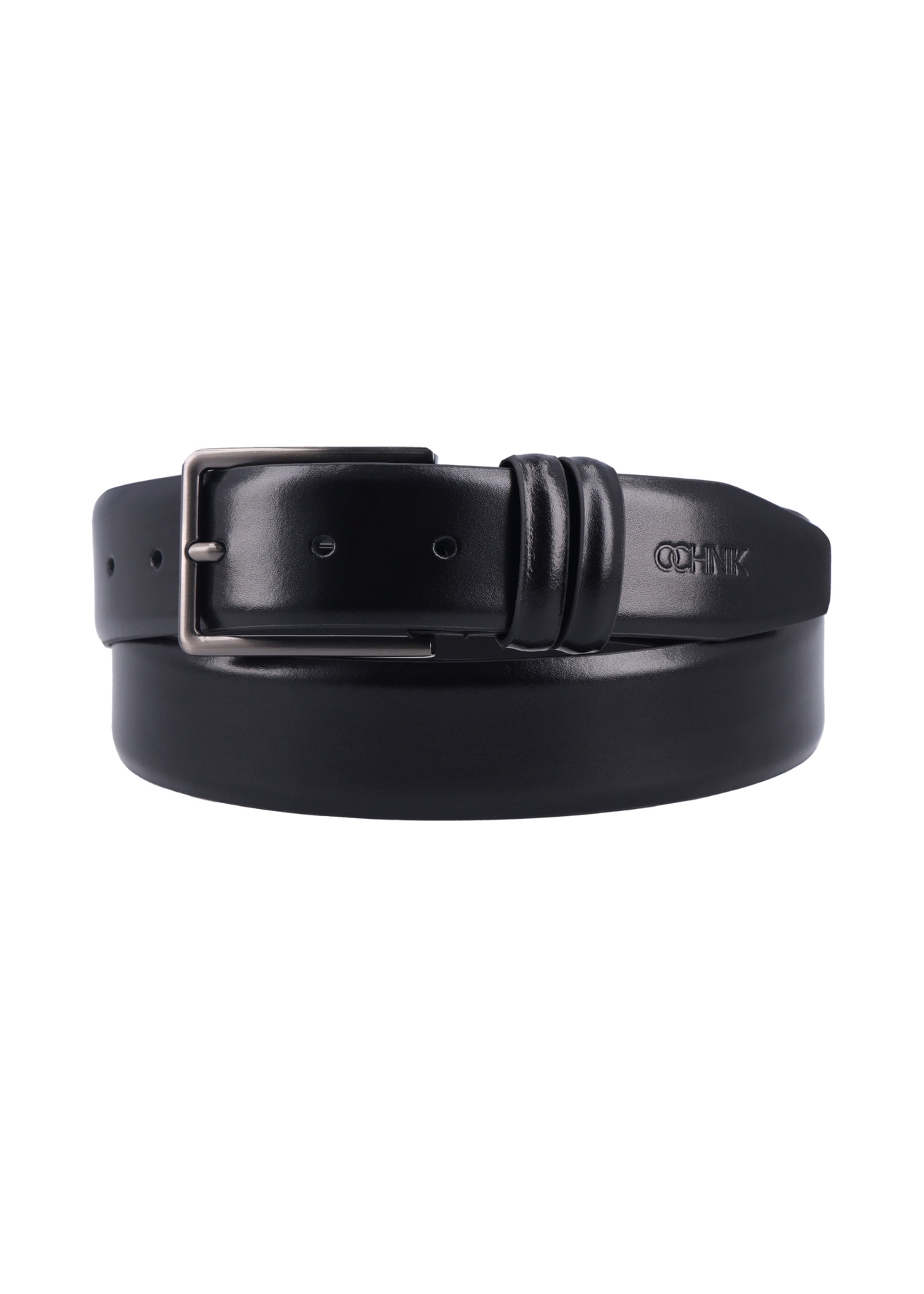 Men's black leather belt PASMS-0284-99(Z26), front product view on white background.