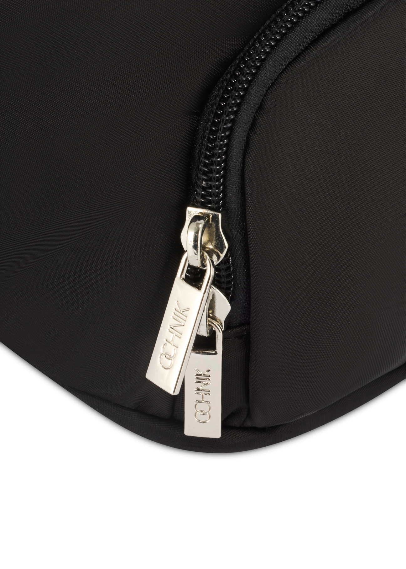 Black women's waist bag TOREN-0324-99(Z25), close-up of the product detail, view on a white background.