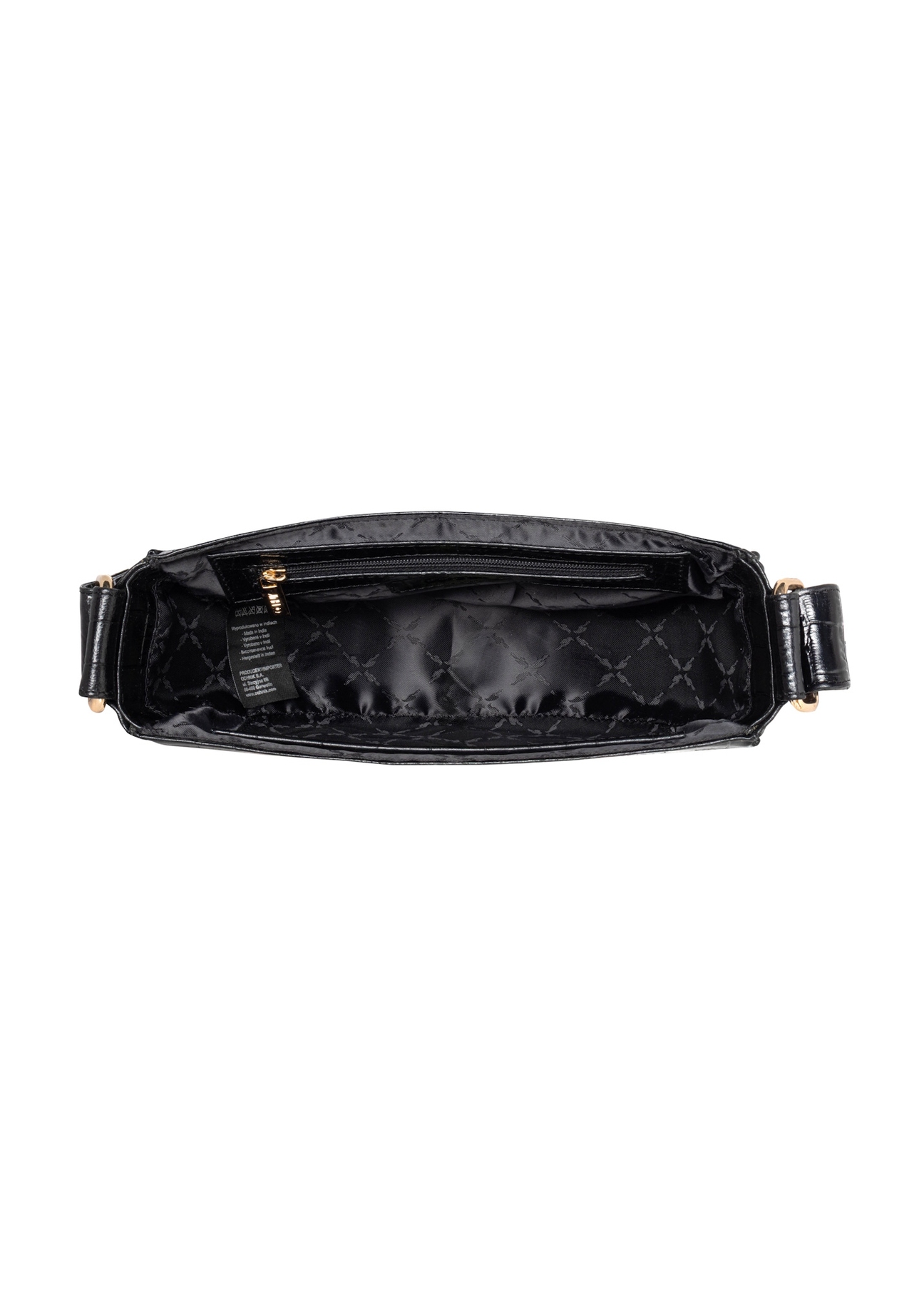 Black semi-circular croco women's handbag TORES-1328-9G(Z26), product view inside on white background.