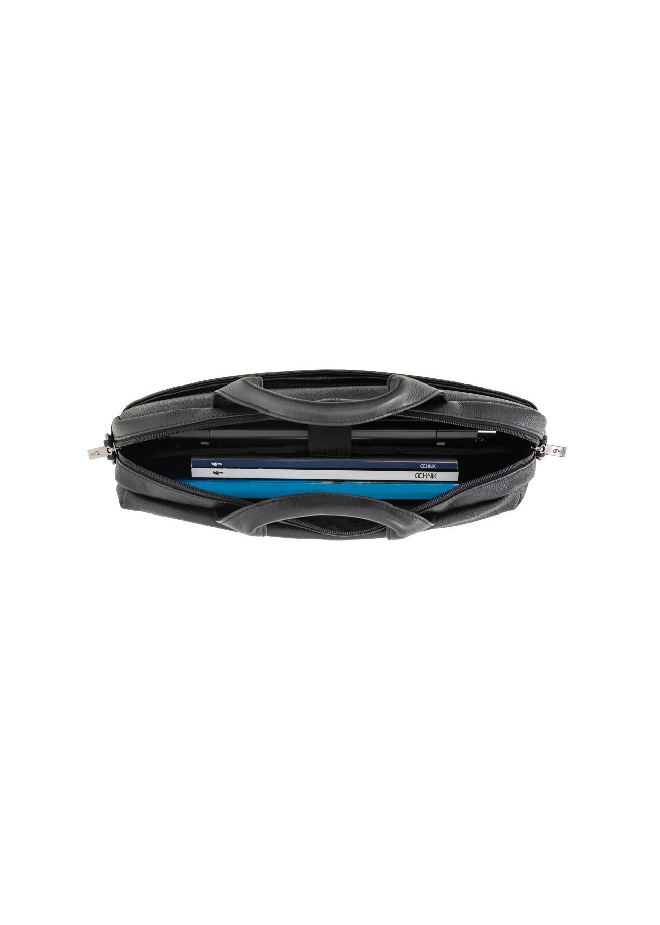 Black leather men's bag TORMS-0250B-99(Z25), product view inside on white background.