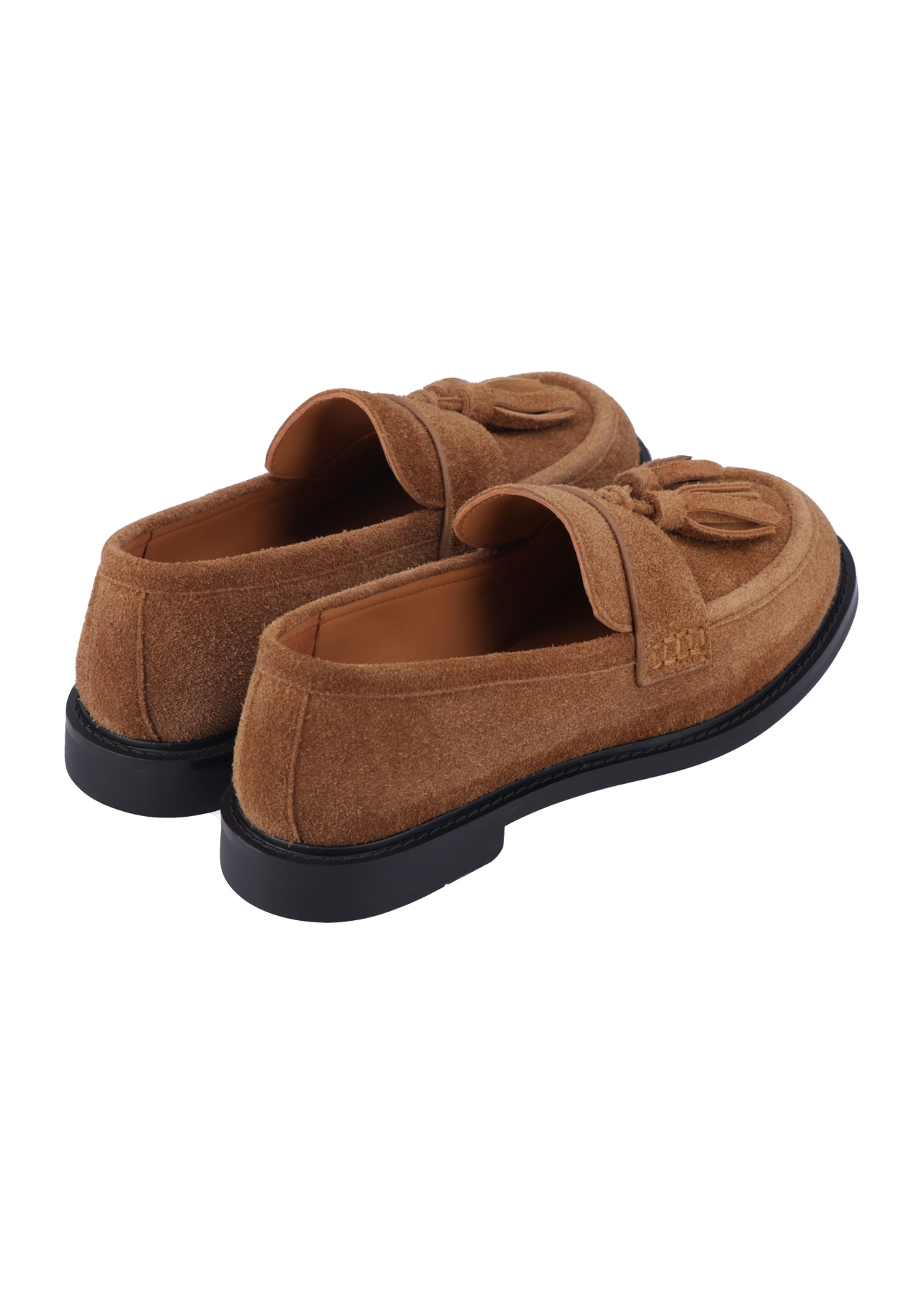 Women's suede moccasins in cognac color BUTYD-1331-1F(Z26), product view from the back on a white background.