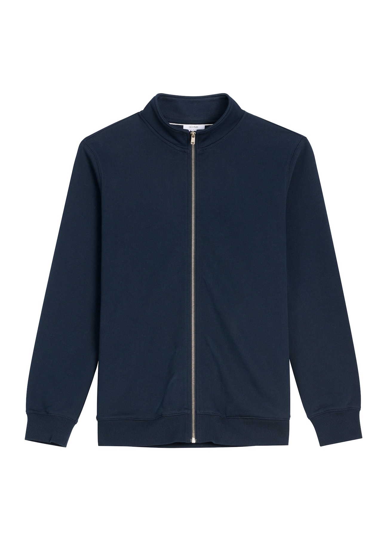 Navy blue men's zippered sweatshirt BLZMT-0085-7E(Z26), front product view on white background.