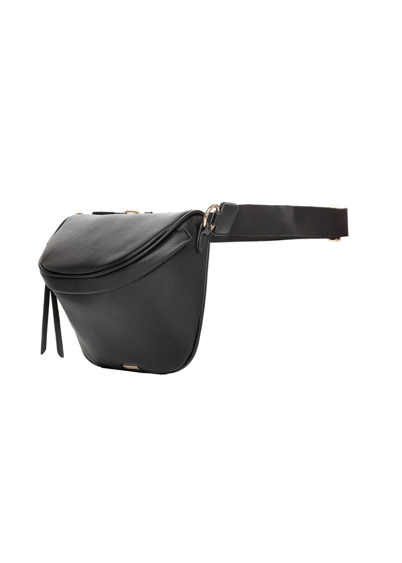 Large women's black waist bag TOREC-1266-99(Z26). Side view, diagonal, on a white background.