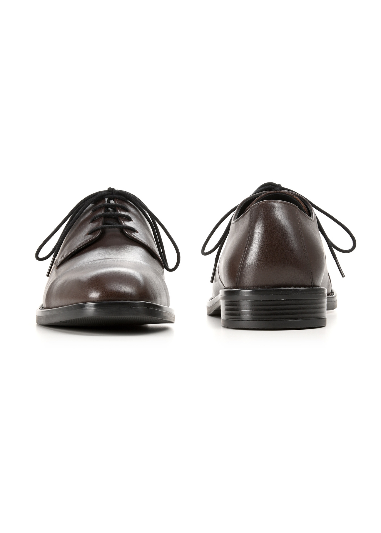 Dark brown men's leather shoes BUTYM-0500-1I(W26), front and back product view on white background.