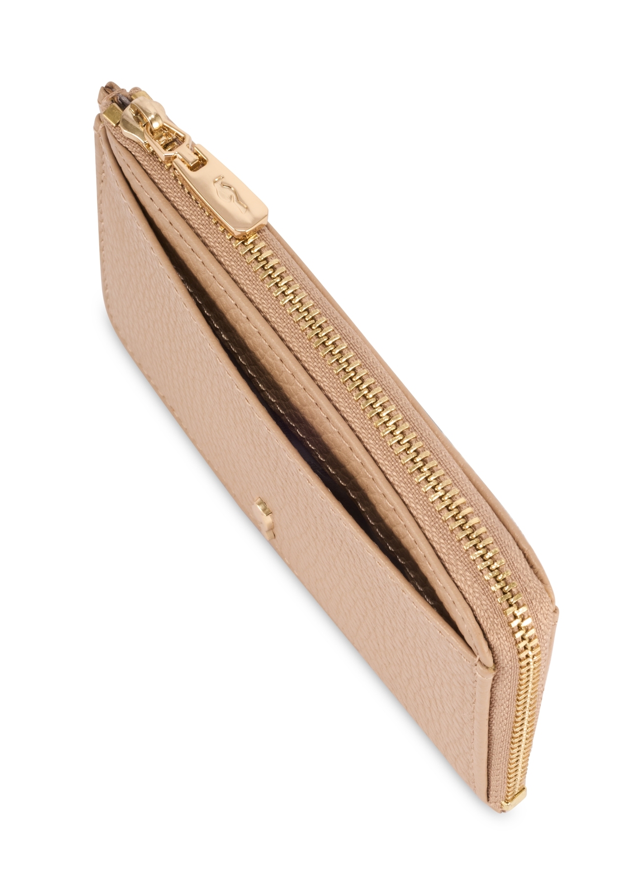 Beige small leather women's wallet PORES-0978R-1B(W26), close-up of the product detail on a white background.