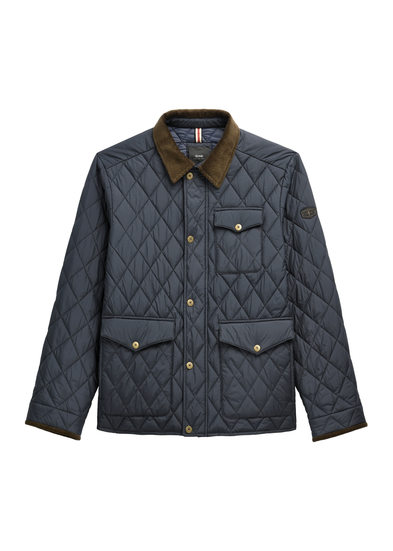 Navy blue men's quilted jacket KURMT-0427-7E(Z26) - front product view, on white background.