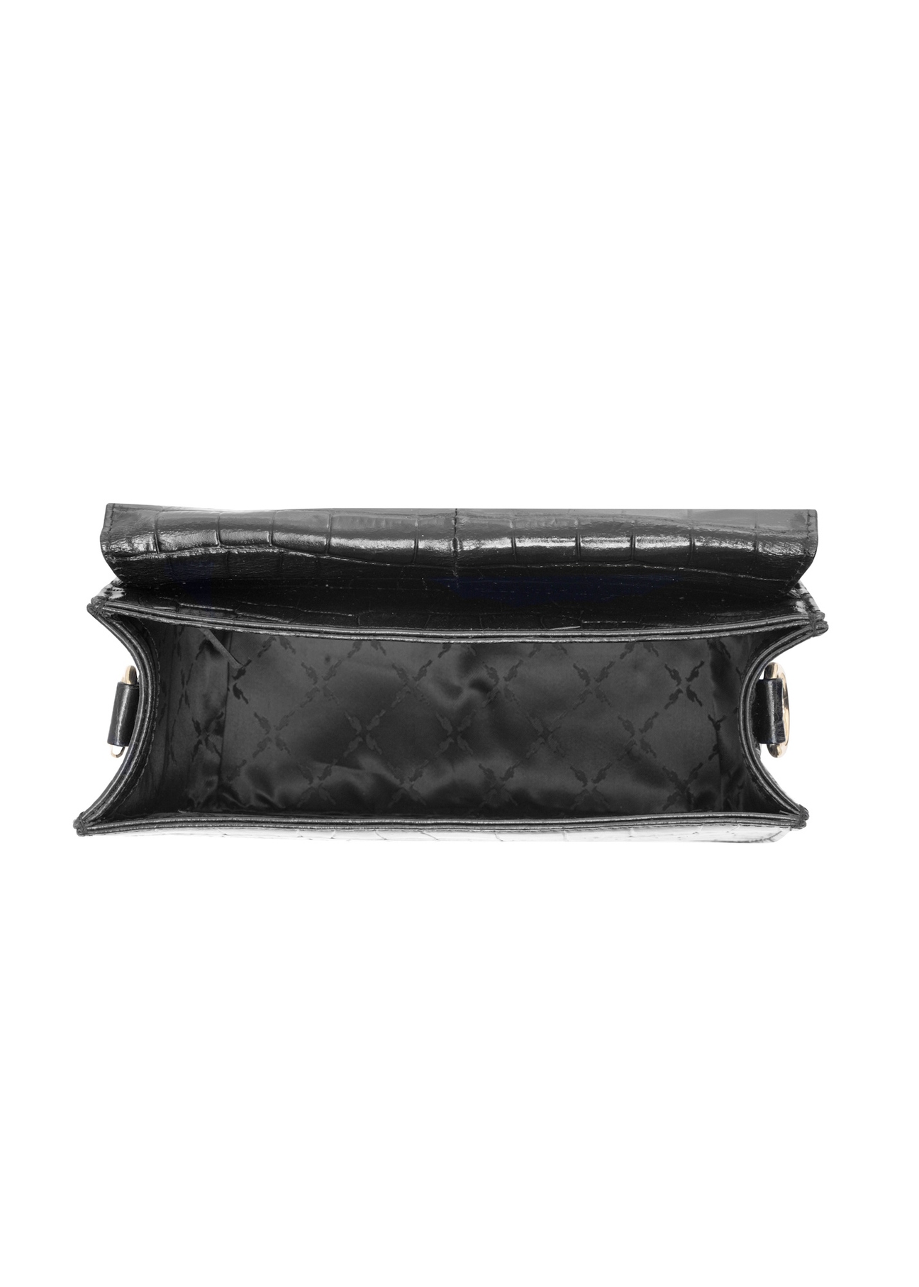 Leather black women's croco handbag TORES-1129E-99(Z25), product view inside on white background.