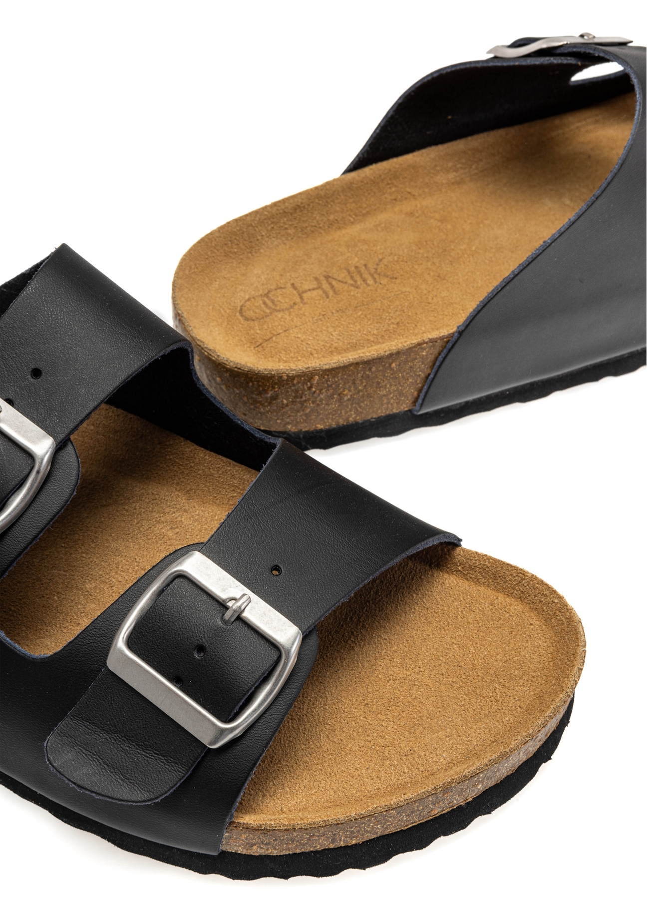 Black leather men's flip-flops BUTYM-0495-99(W25)-07