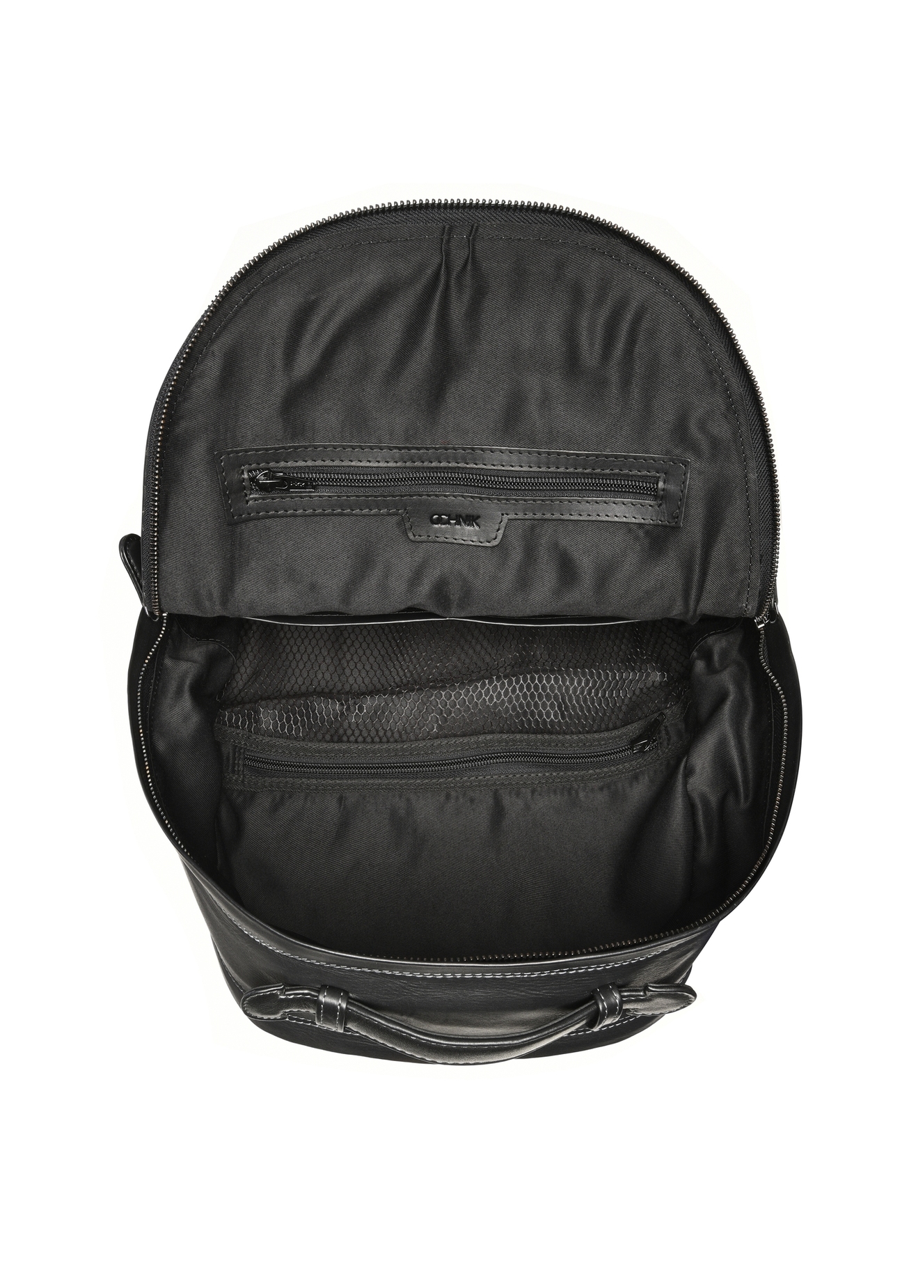 Men's black leather backpack TORMS-0526-99(Z26) - product view from above, on a white background.