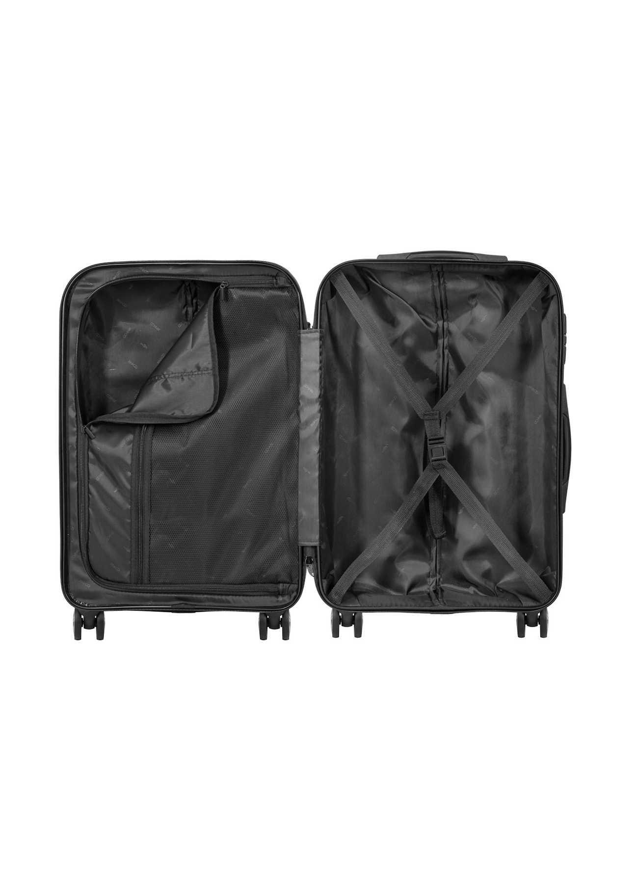 Set of 19'/24'/28' wheeled suitcases WALPC-0012-5E(W26), product view inside on white background.