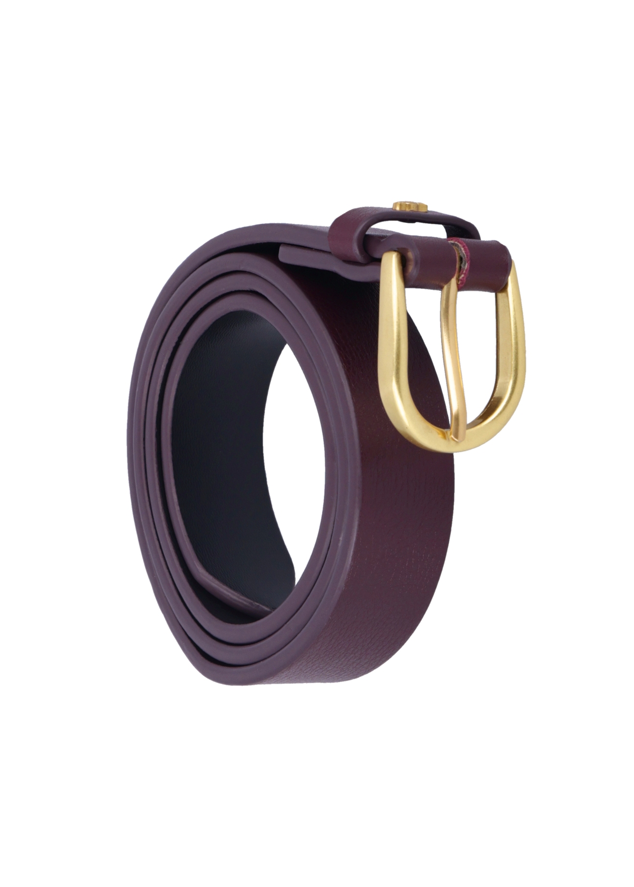 Burgundy women's leather belt PASDS-0345-4D(Z26), diagonal product view on white background.