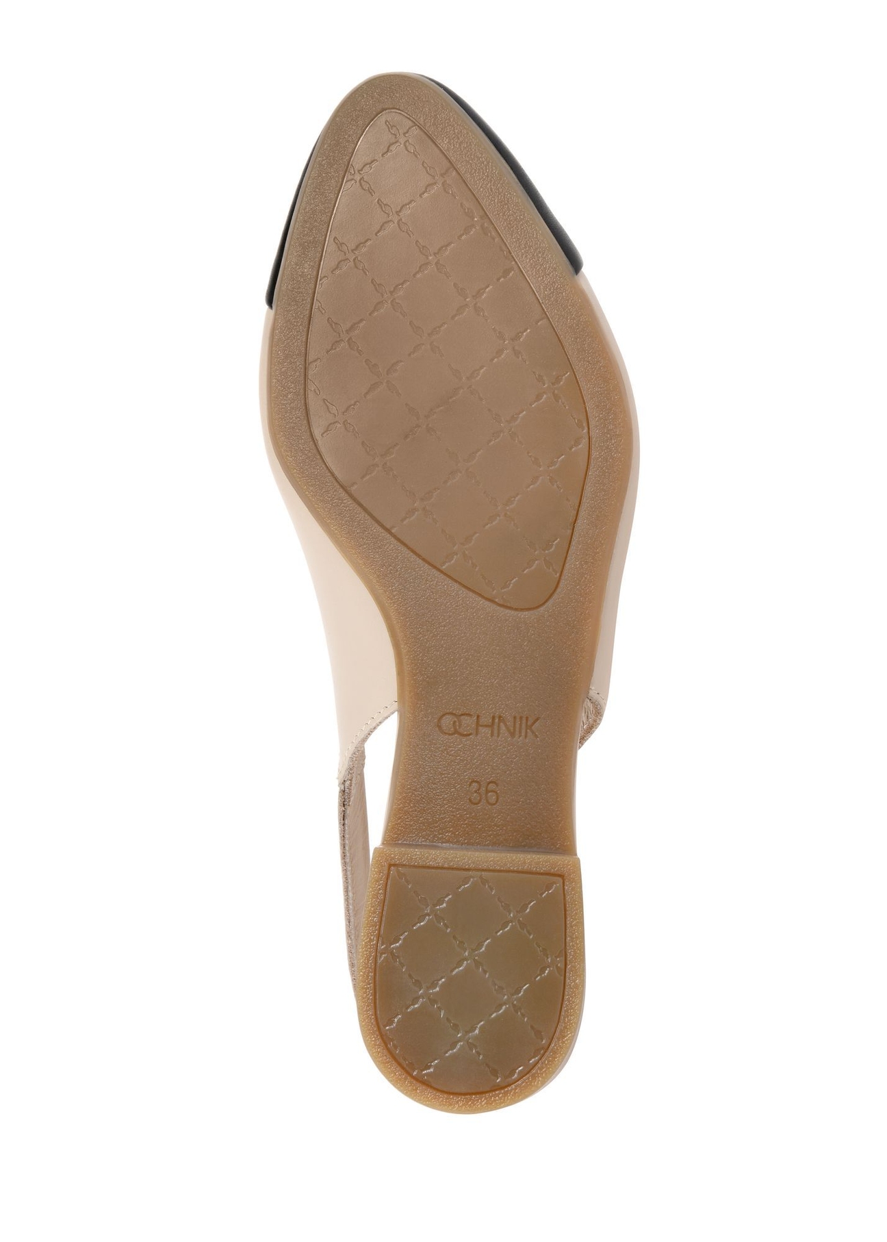 Beige leather ballet flats without a heel BUTYD-1052A-1B(W26), view of the sole of the product on a white background.
