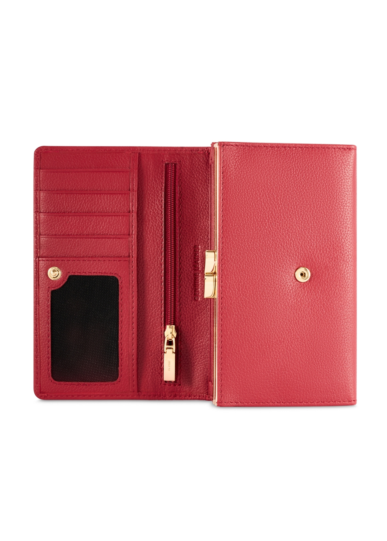 Red large leather women's wallet PORES-0991-4C(W26), product view from the inside on a white background.