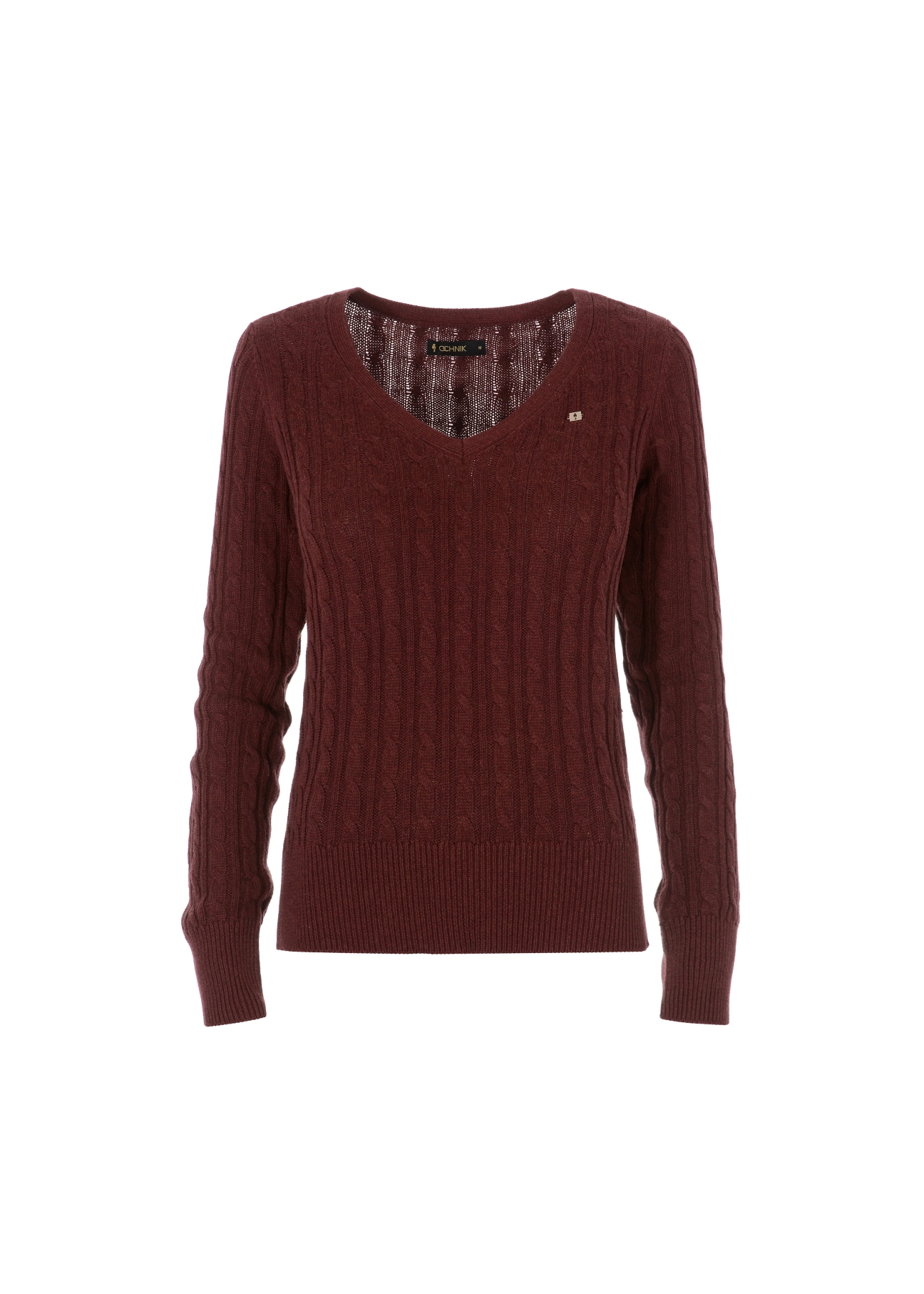Women's maroon V-neck sweater SWEDT-0148-49(Z21)-02