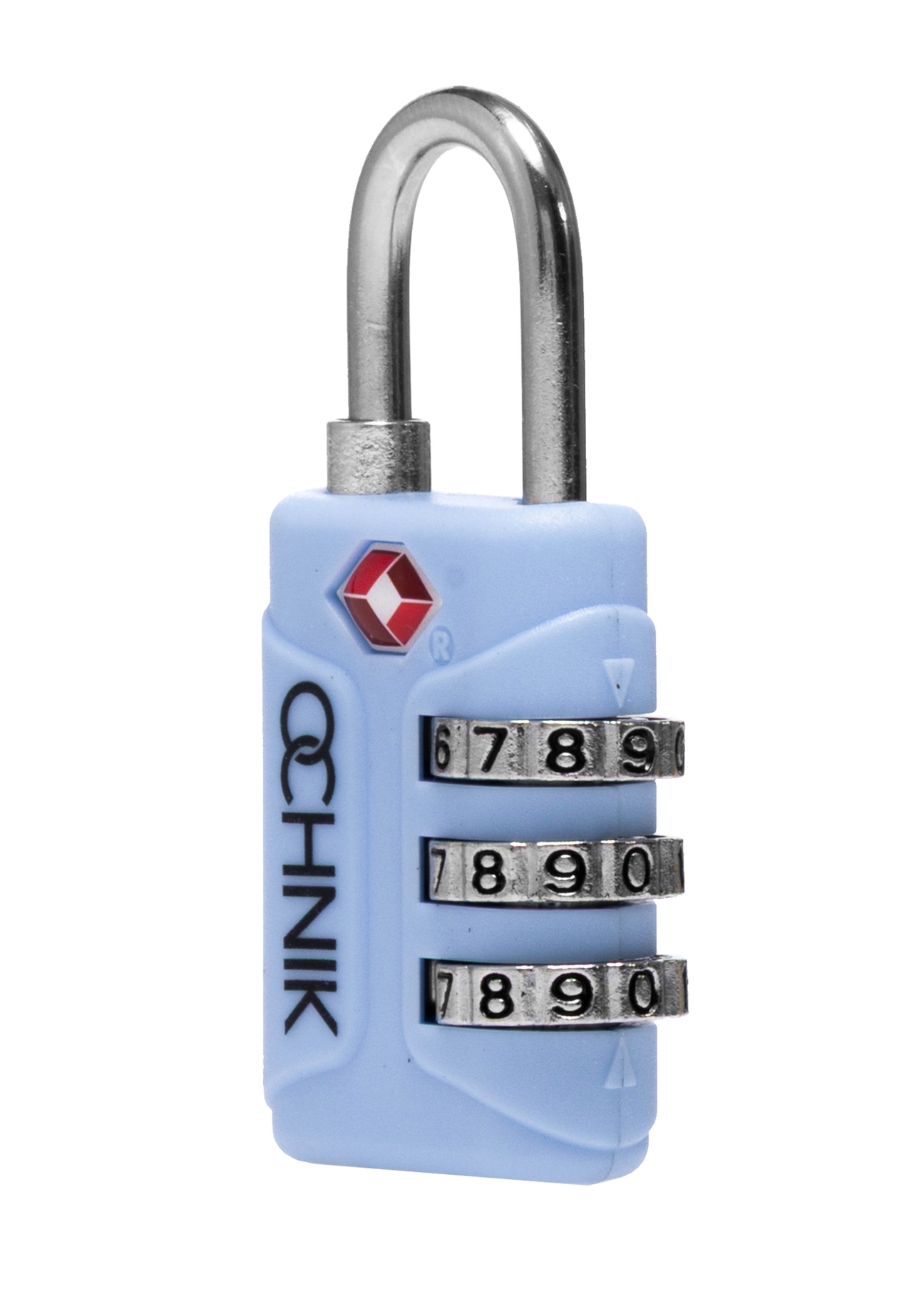 Blue TSA combination padlock AW-015-0003-61(W25), diagonal product view on white background.