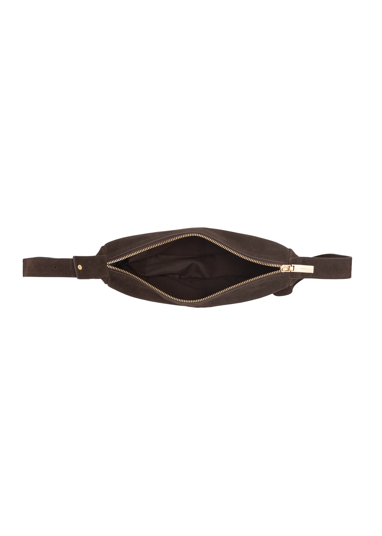 Dark brown leather semi-circular women's handbag TORES-1309-1I(W26), product view inside on white background.