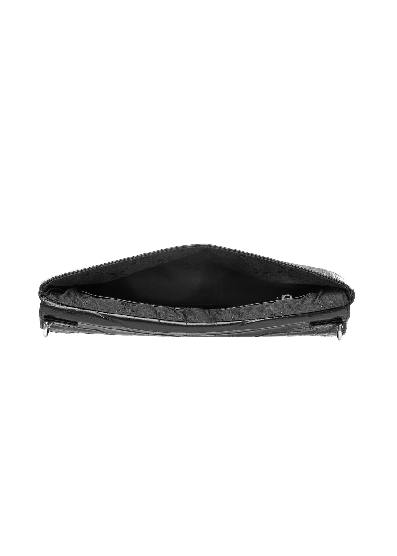 Leather black women's croco handbag TORES-1143-99(Z25), product view inside on white background.
