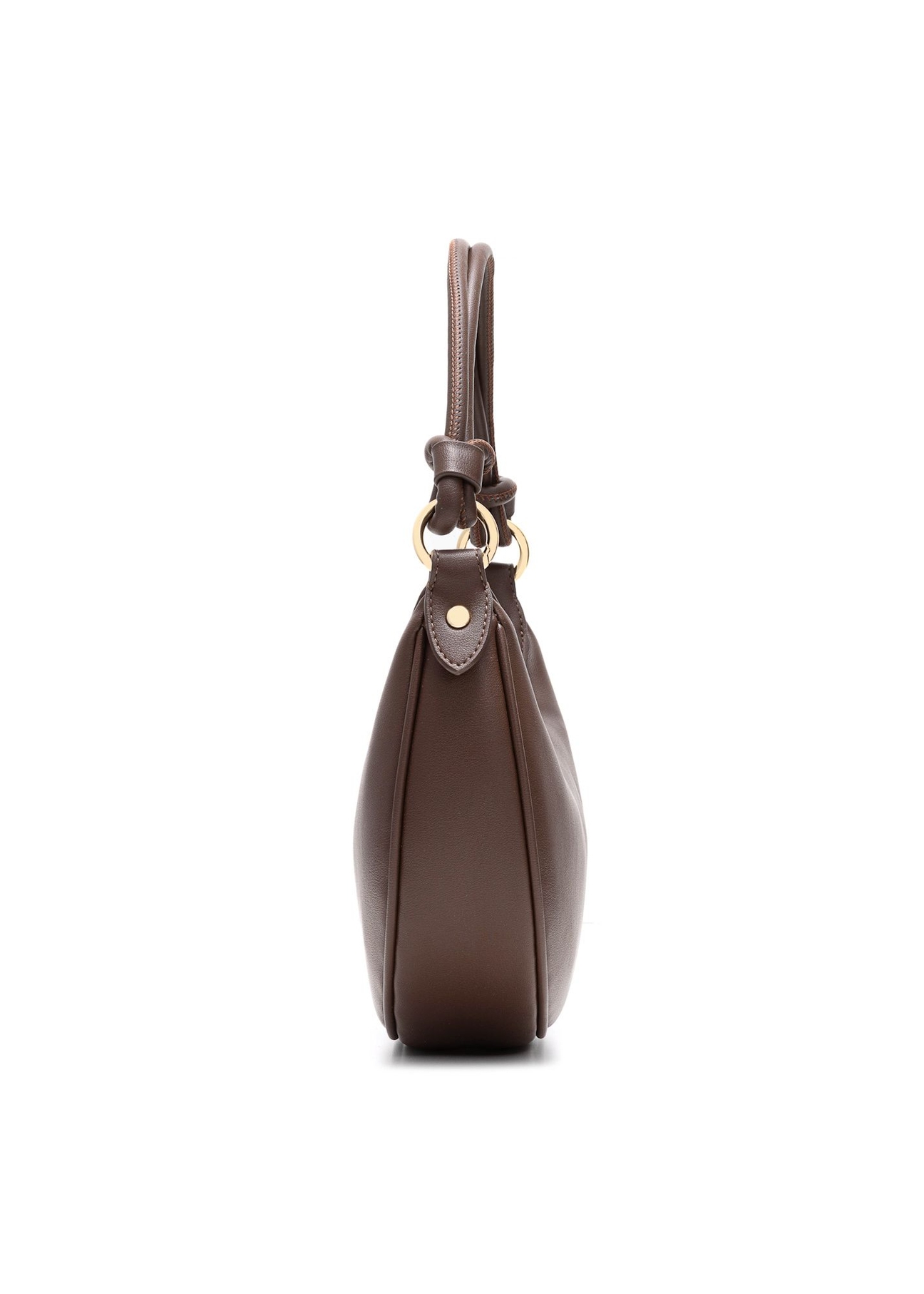 Brown small women's hobo bag TOREC-1097-1H(W26) side product view on white background.