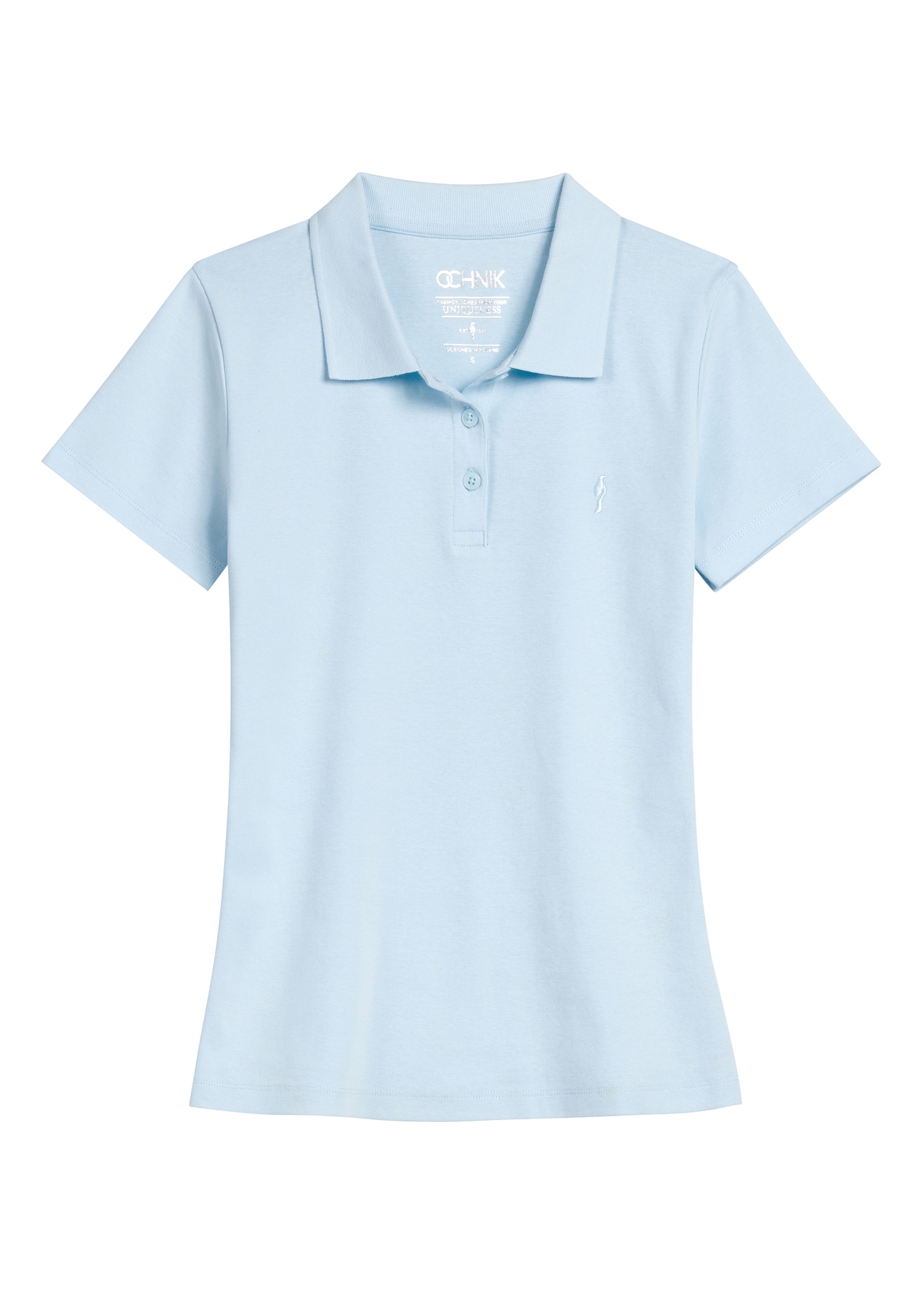Light blue women's polo shirt POLDT-0006-7A(W26), front product view on white background.