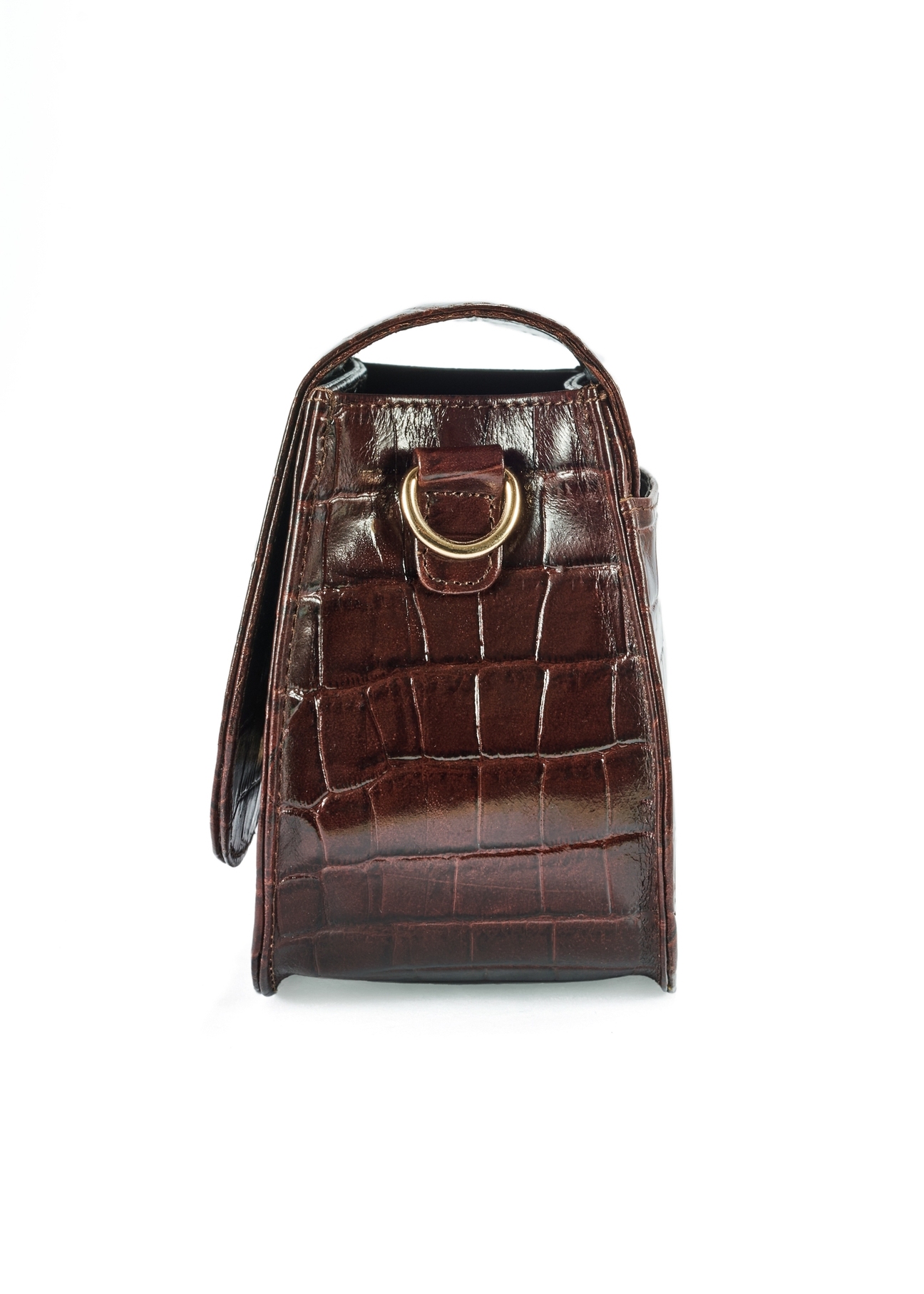 Leather brown croco handbag for women TORES-1129E-89(Z25), side view of the product on a white background.