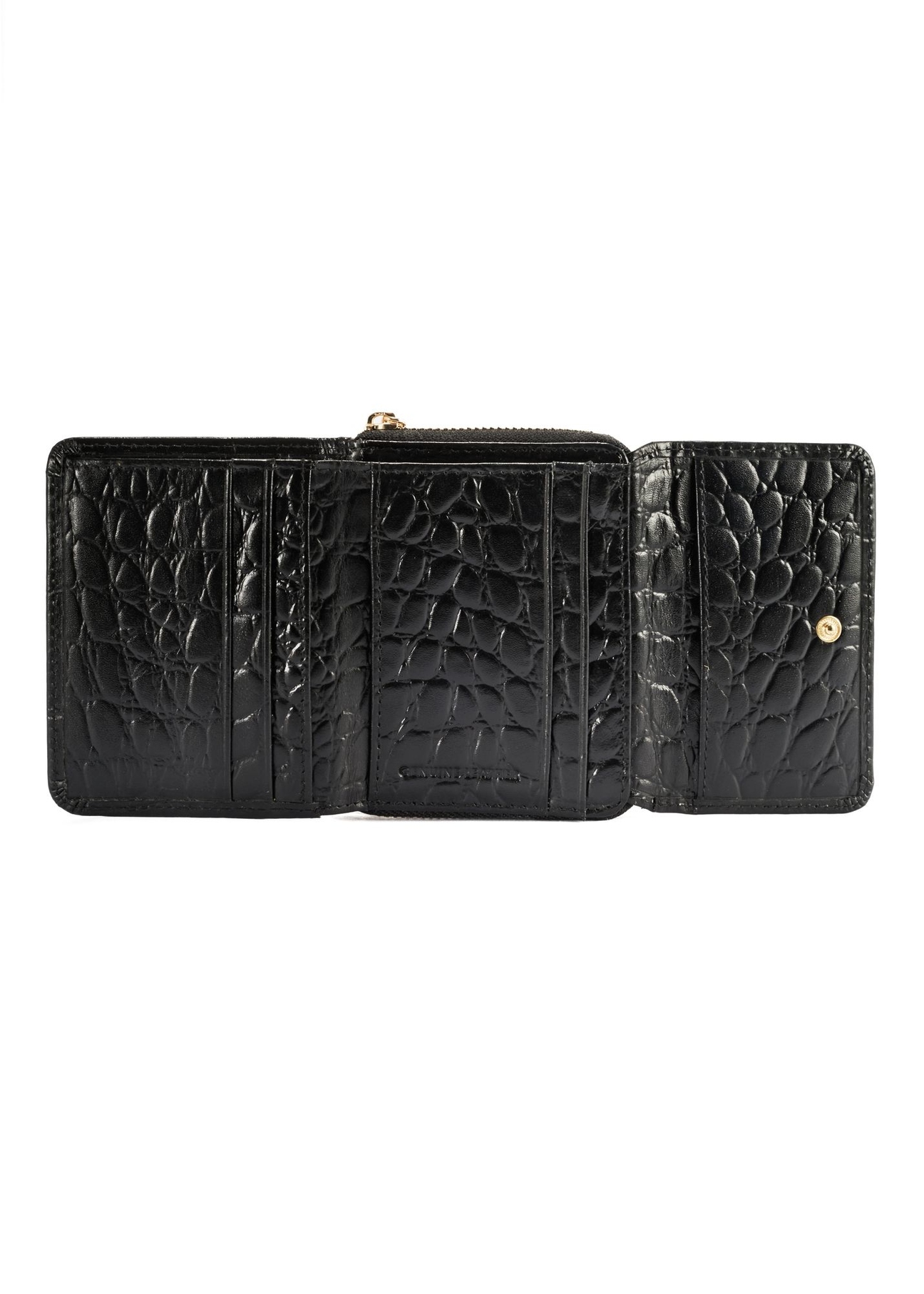 Women's leather black croco wallet PORES-0906-9G(Z26), product view inside on white background.