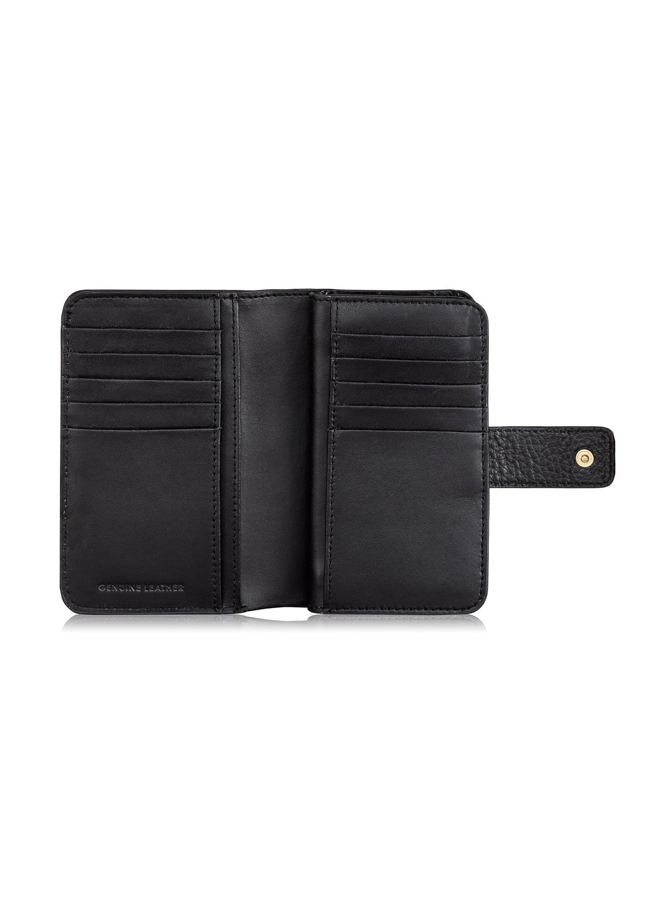 Medium black leather women's wallet PORES-0896R-9I(W26), product view inside on white background.