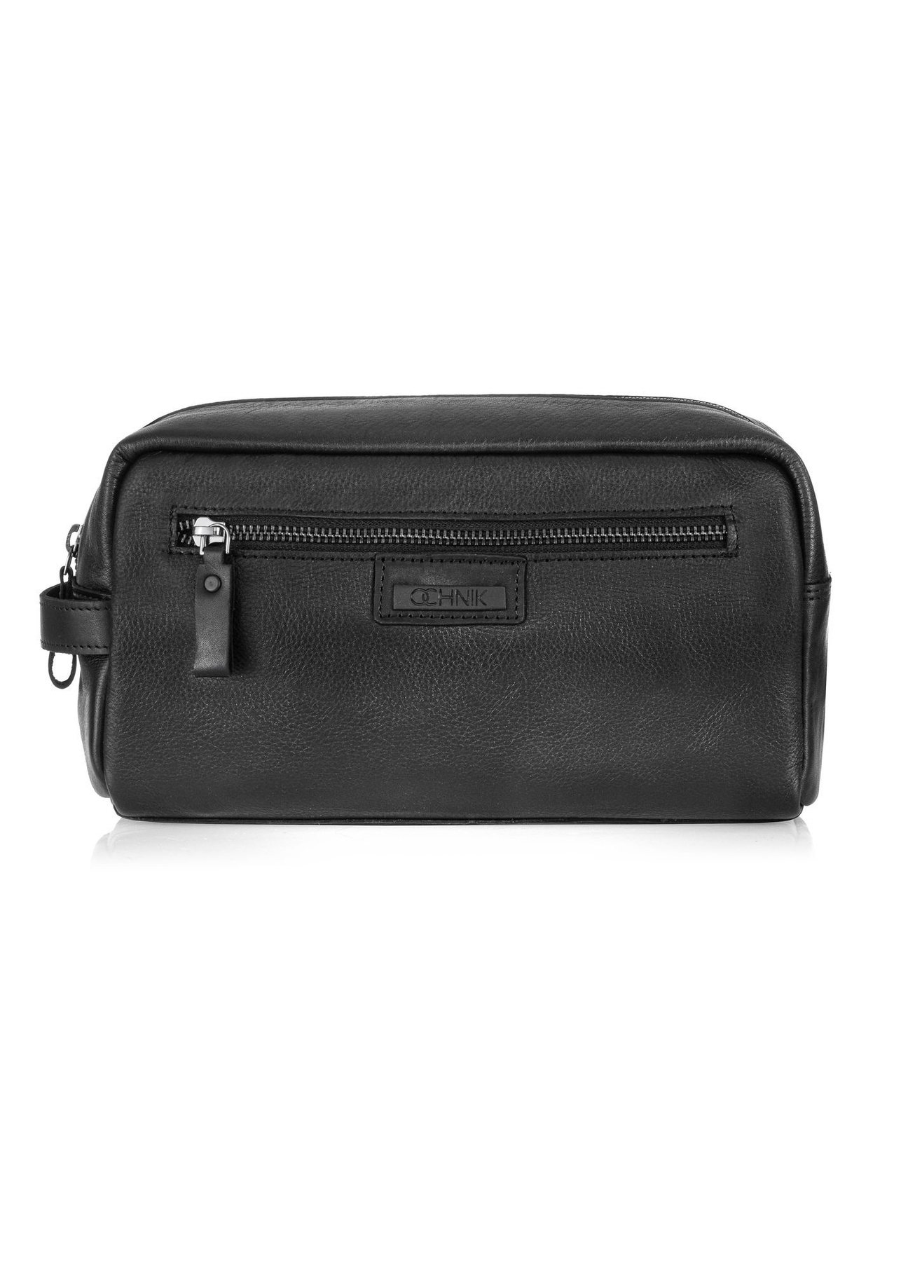Black leather men's cosmetic bag TORMS-0422A-99(Z25) - front product view on white background.