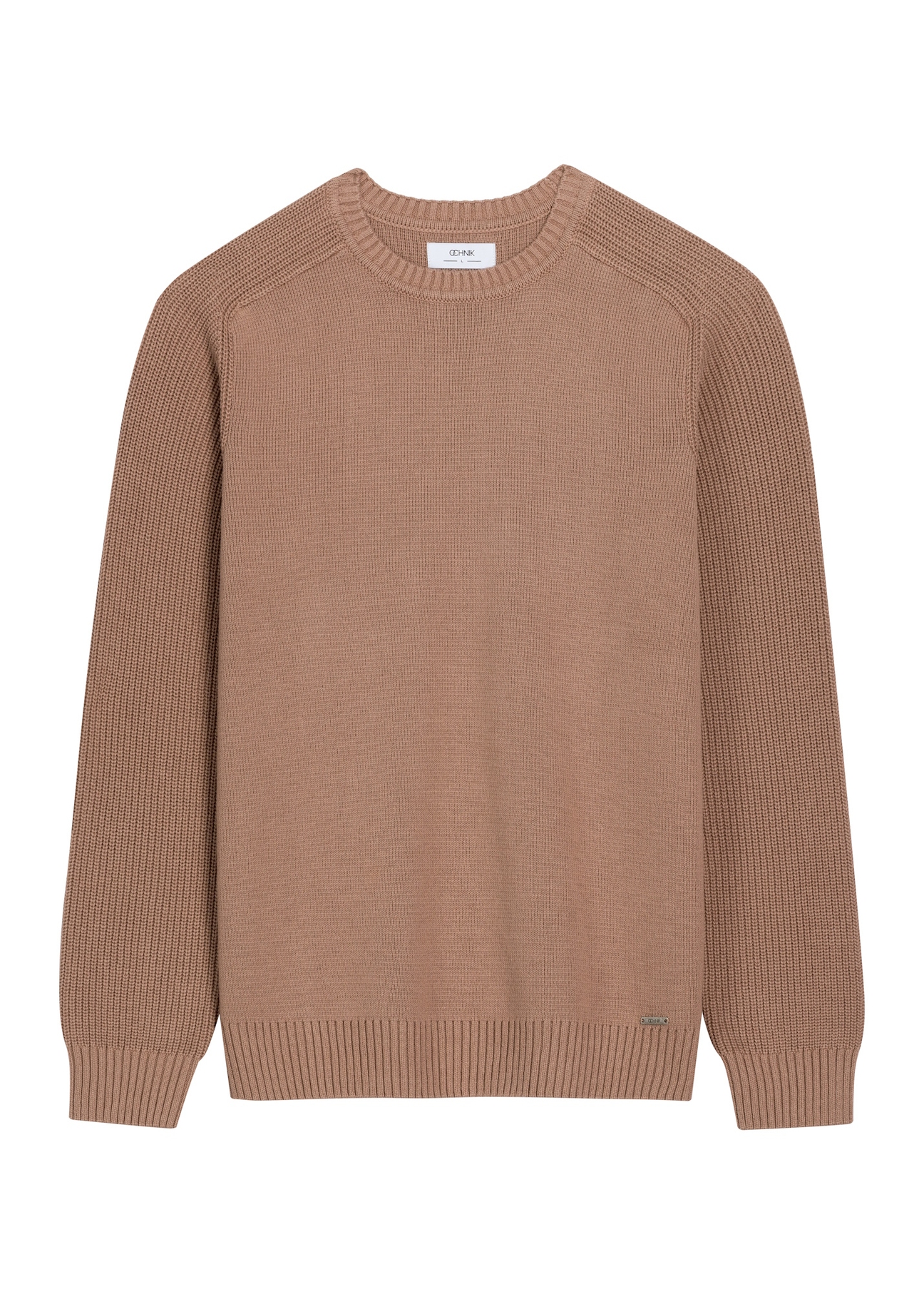 Men's cotton sweater in cool beige SWEMT-0208-1K(Z26), front view of the product on a white background.