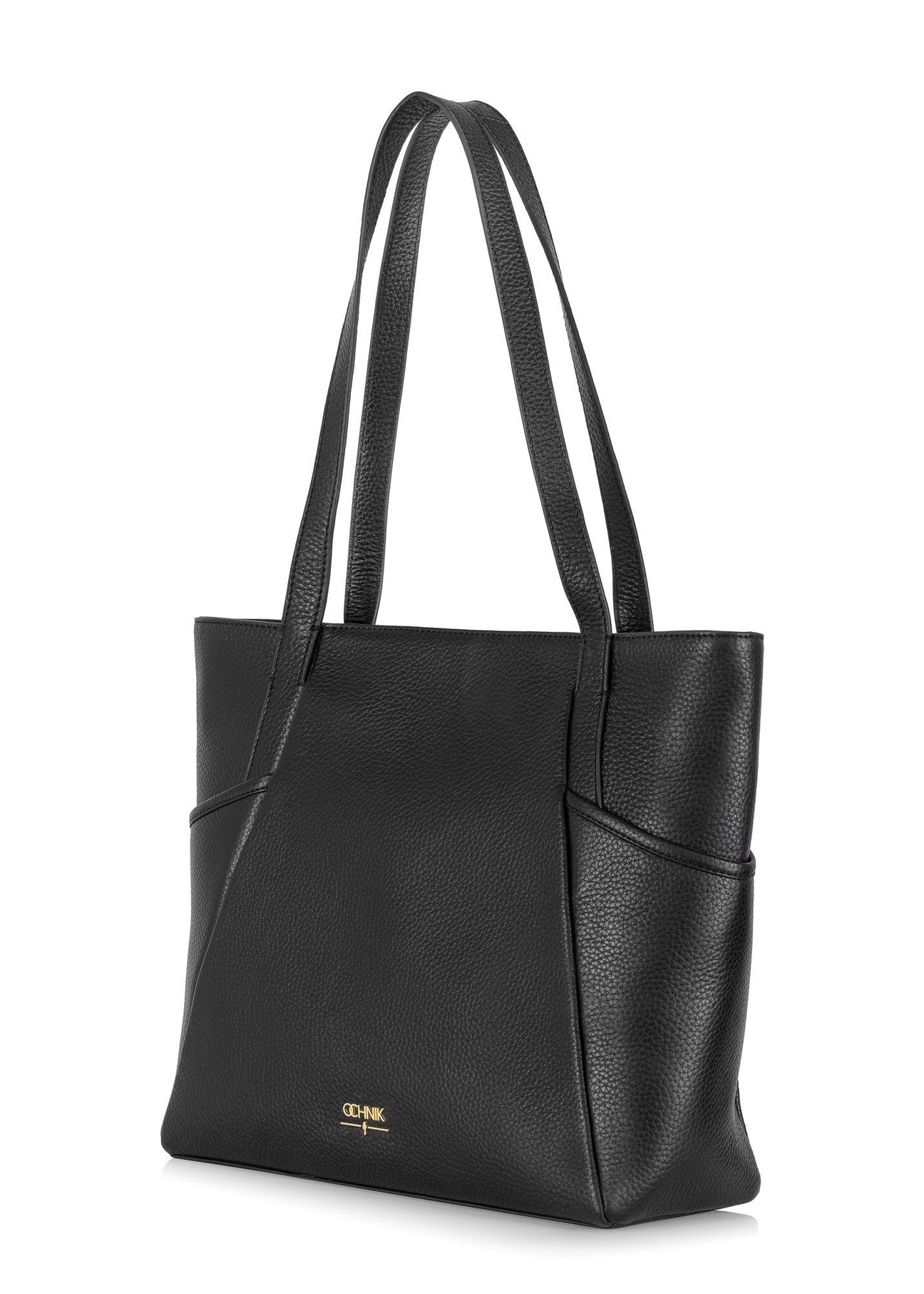 Black leather shopper bag TORES-0980-9I(Z26) - diagonal product view, on a white background.