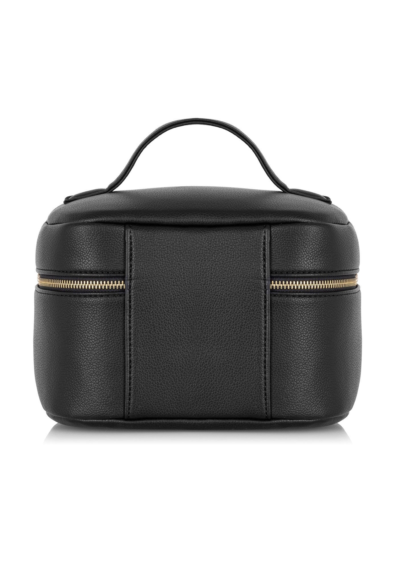 Black round women's cosmetic bag TOREC-0919B-99(Z25) - product view from the back on a white background.