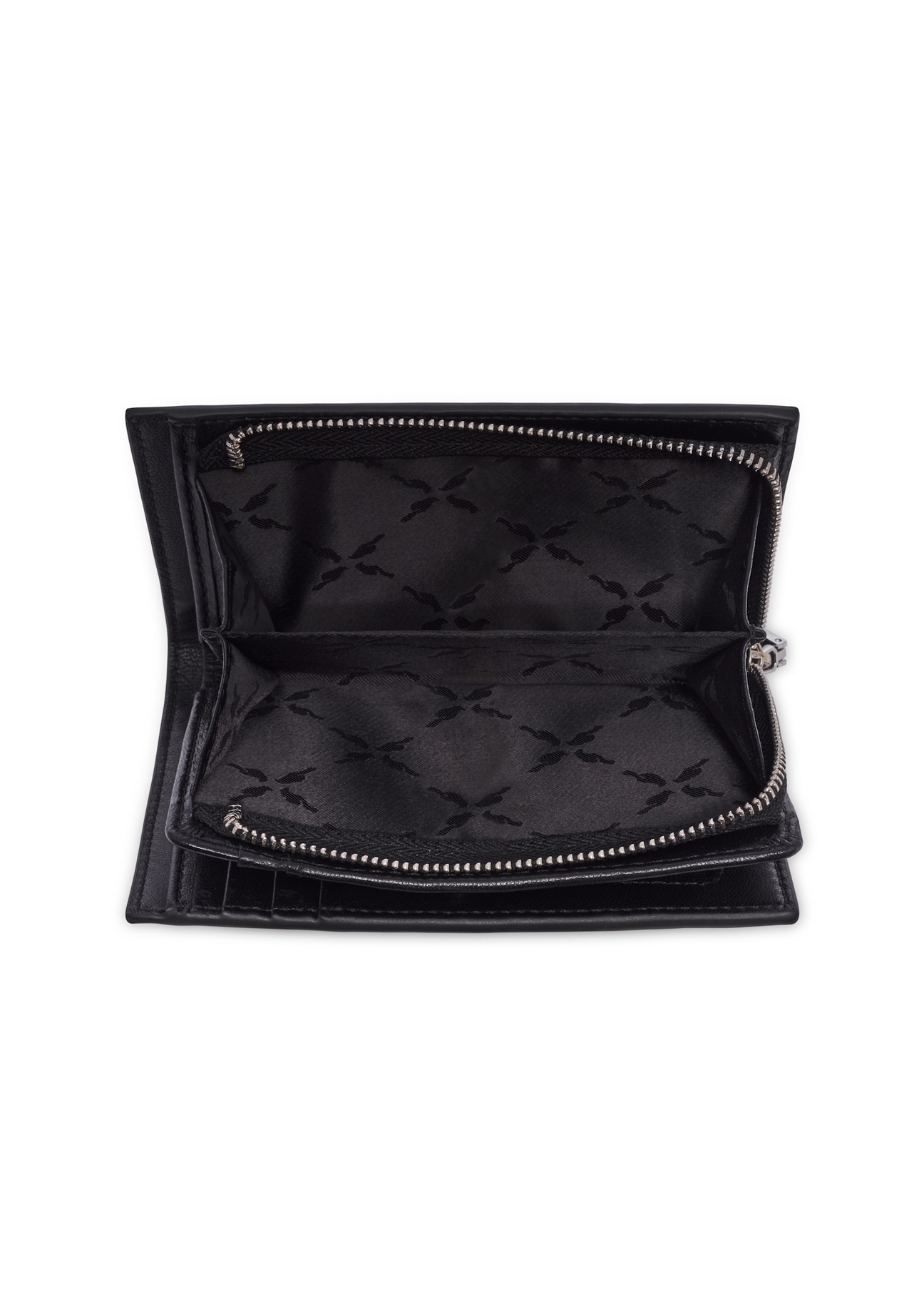 Black leather women's wallet PORES-0998-99(Z26), product view inside on white background.