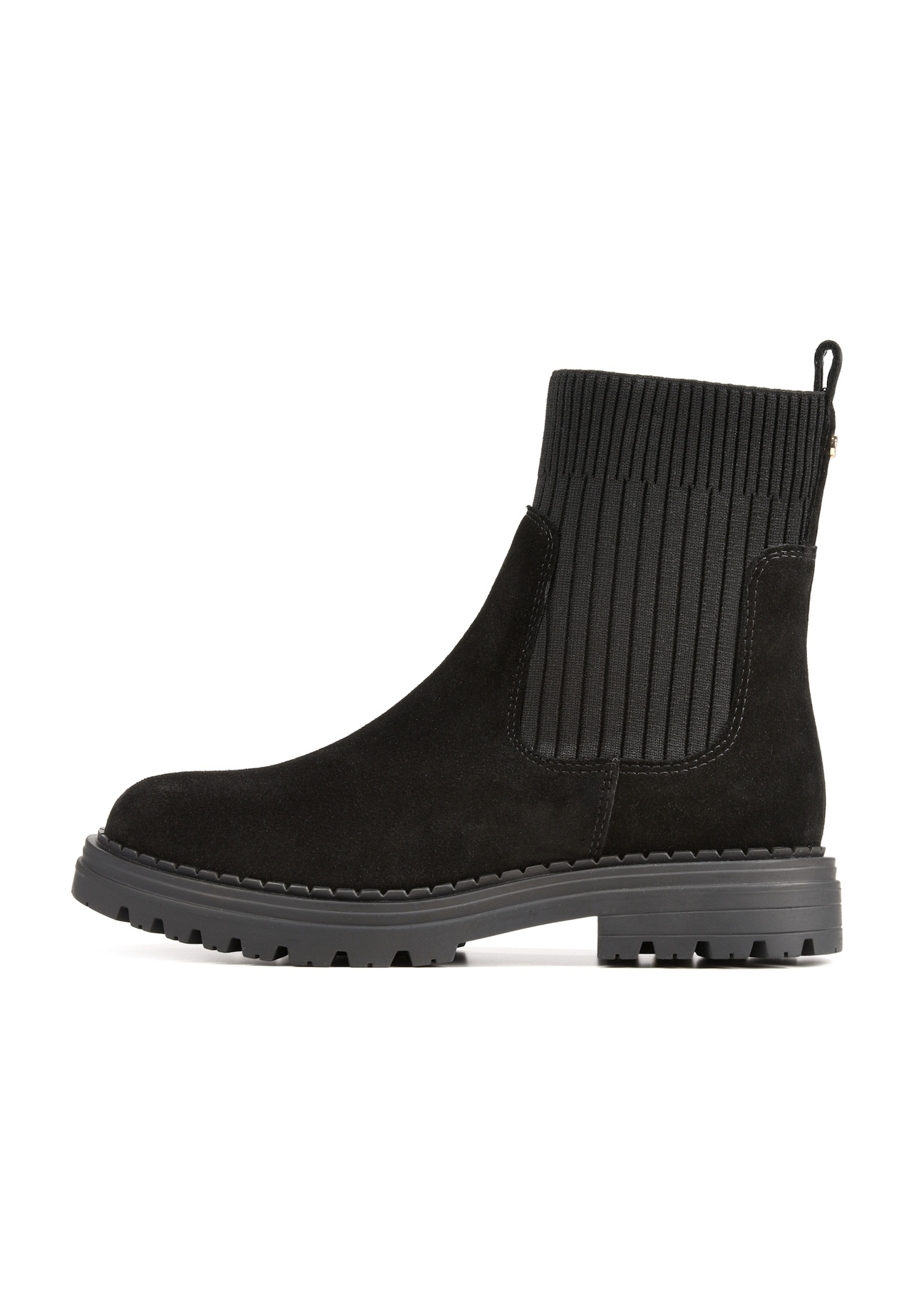 Women's black suede Chelsea boots BUTYD-1194-99(Z25), side view of the product on a white background.