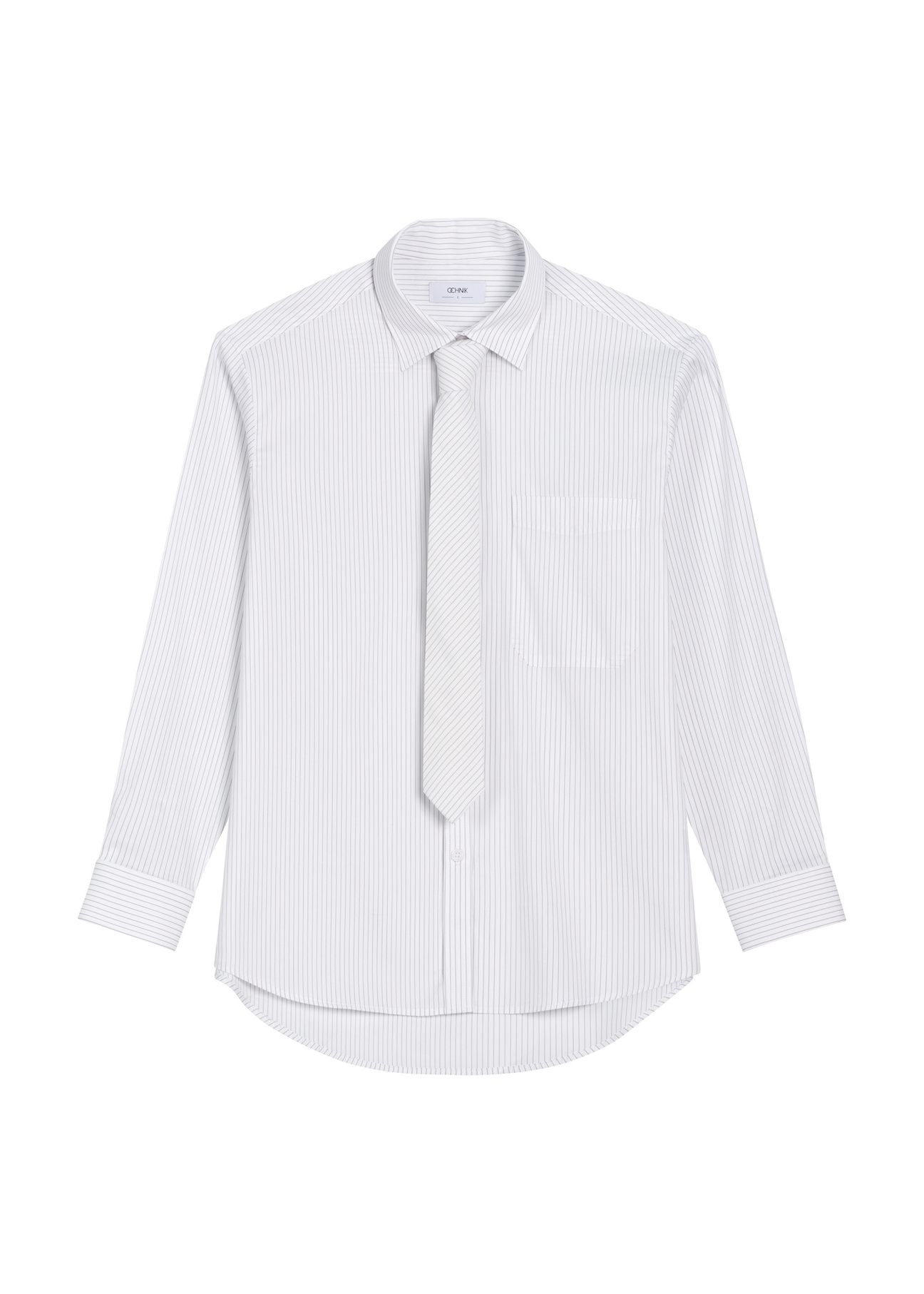 Women's striped shirt with tie KOSDT-0191-0A(Z26) - front product view, on white background.