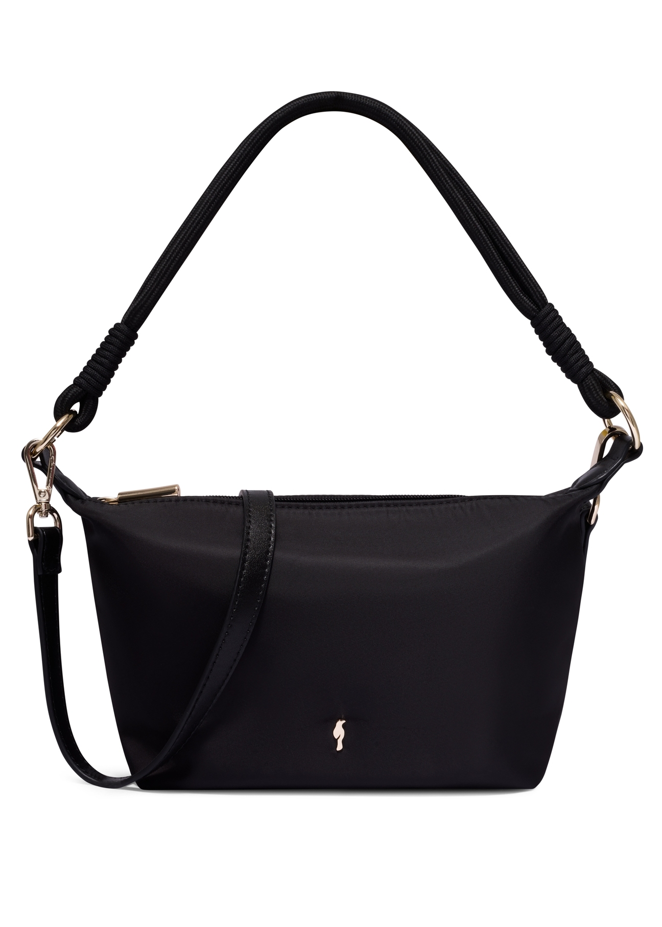 Black fabric women's handbag TOREN-0355-99(Z26), front product view on white background.