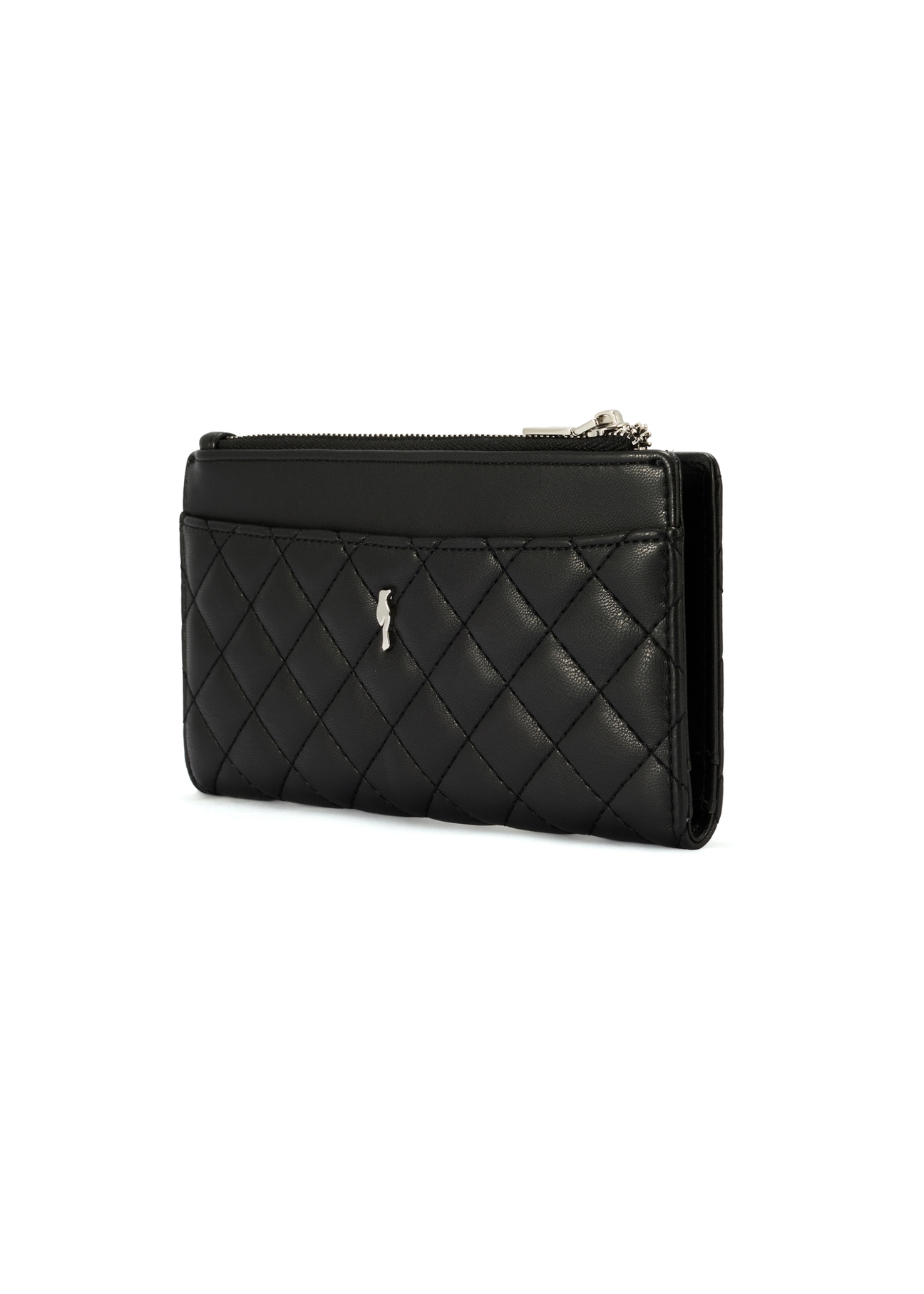 Black quilted women's wallet POREC-0424-99(Z25), diagonal product view on white background.