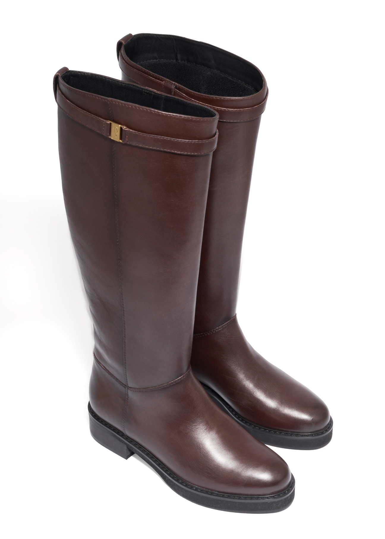 Dark brown leather women's boots BUTYD-1285-1I(Z26), diagonal product view on white background.