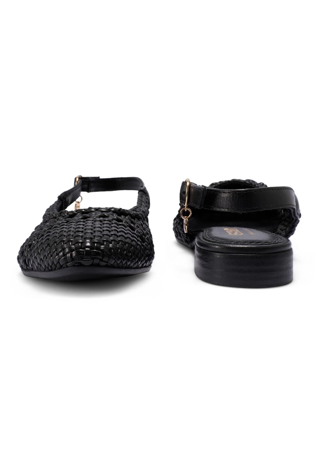 Black braided women's shoes BUTYD-1252-99(W26), front and back product view on white background.