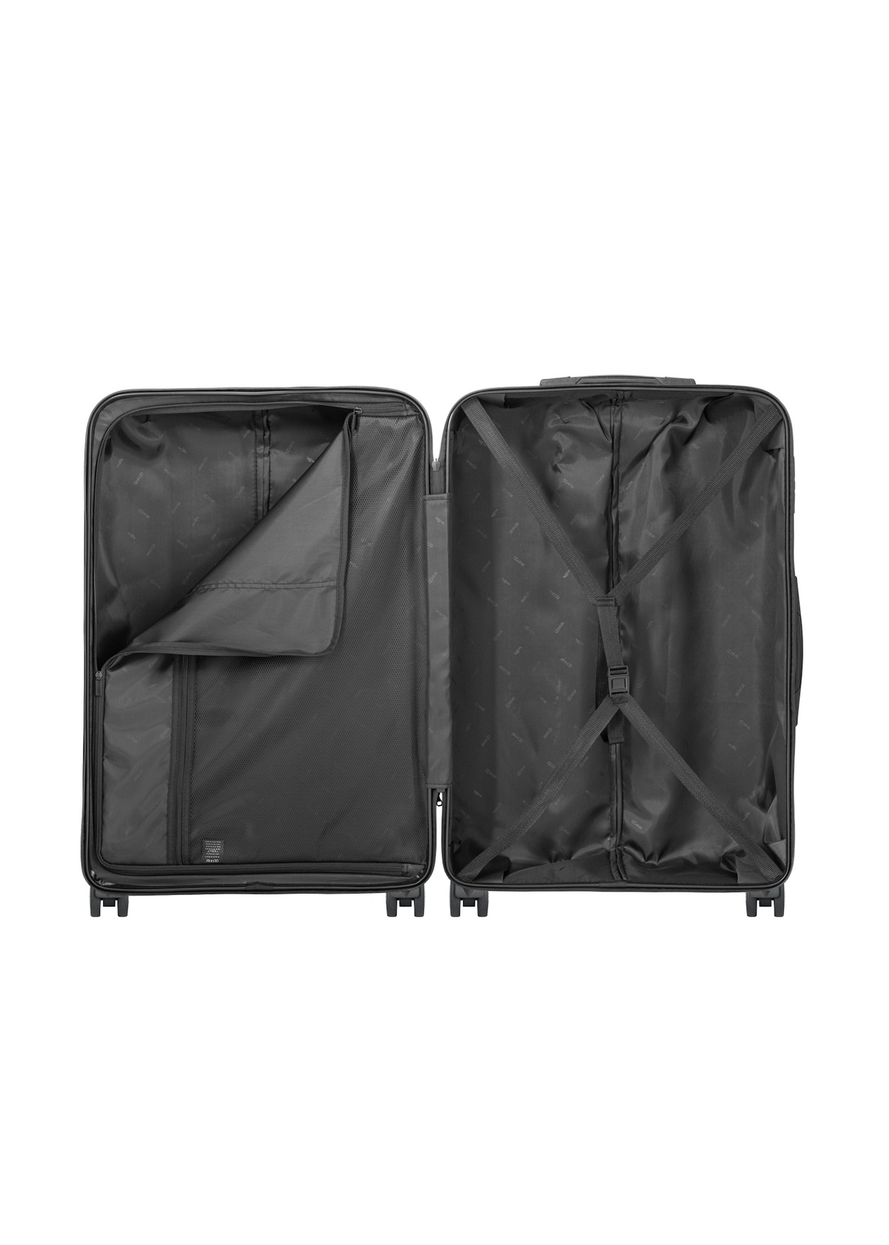 Large suitcase on wheels WALPC-0014-99-28(W26), product view inside on white background.